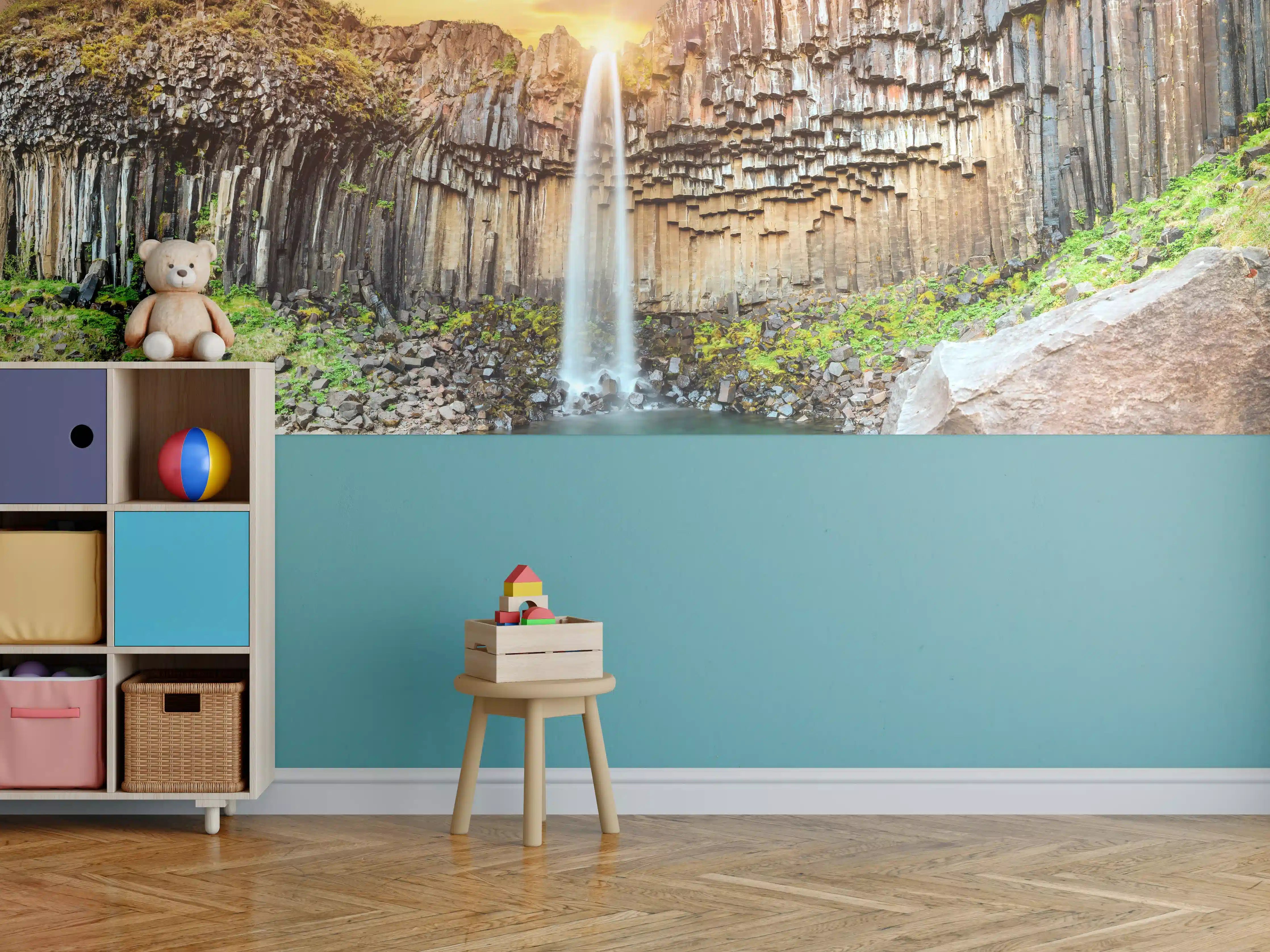 Kinderzimmer Wandgestaltung - Wasserfall "Svartifoss" im Skaftafell-Nationalpark