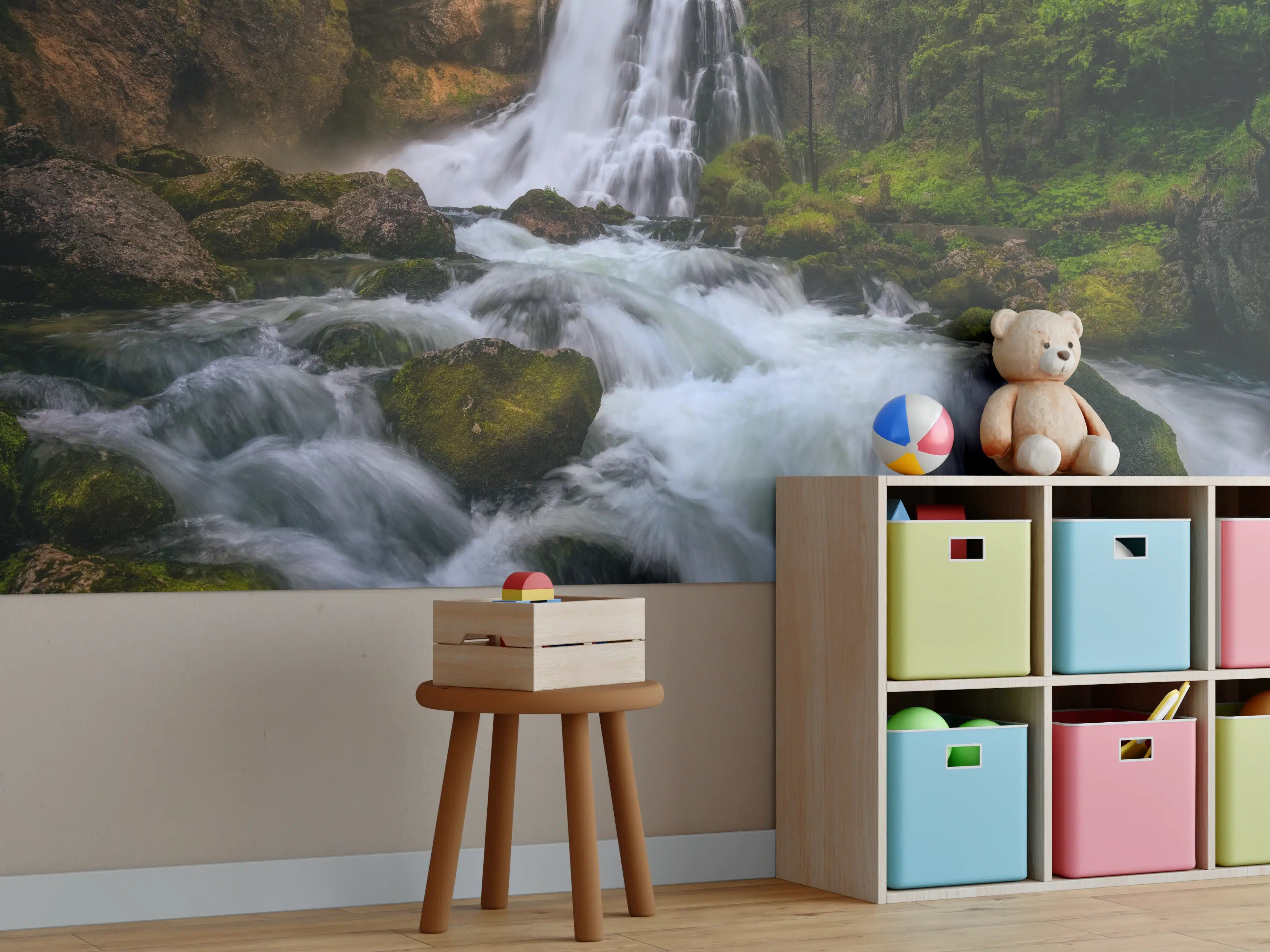 Kinderzimmer Wandgestaltung - Wasserfall in bergiger Region