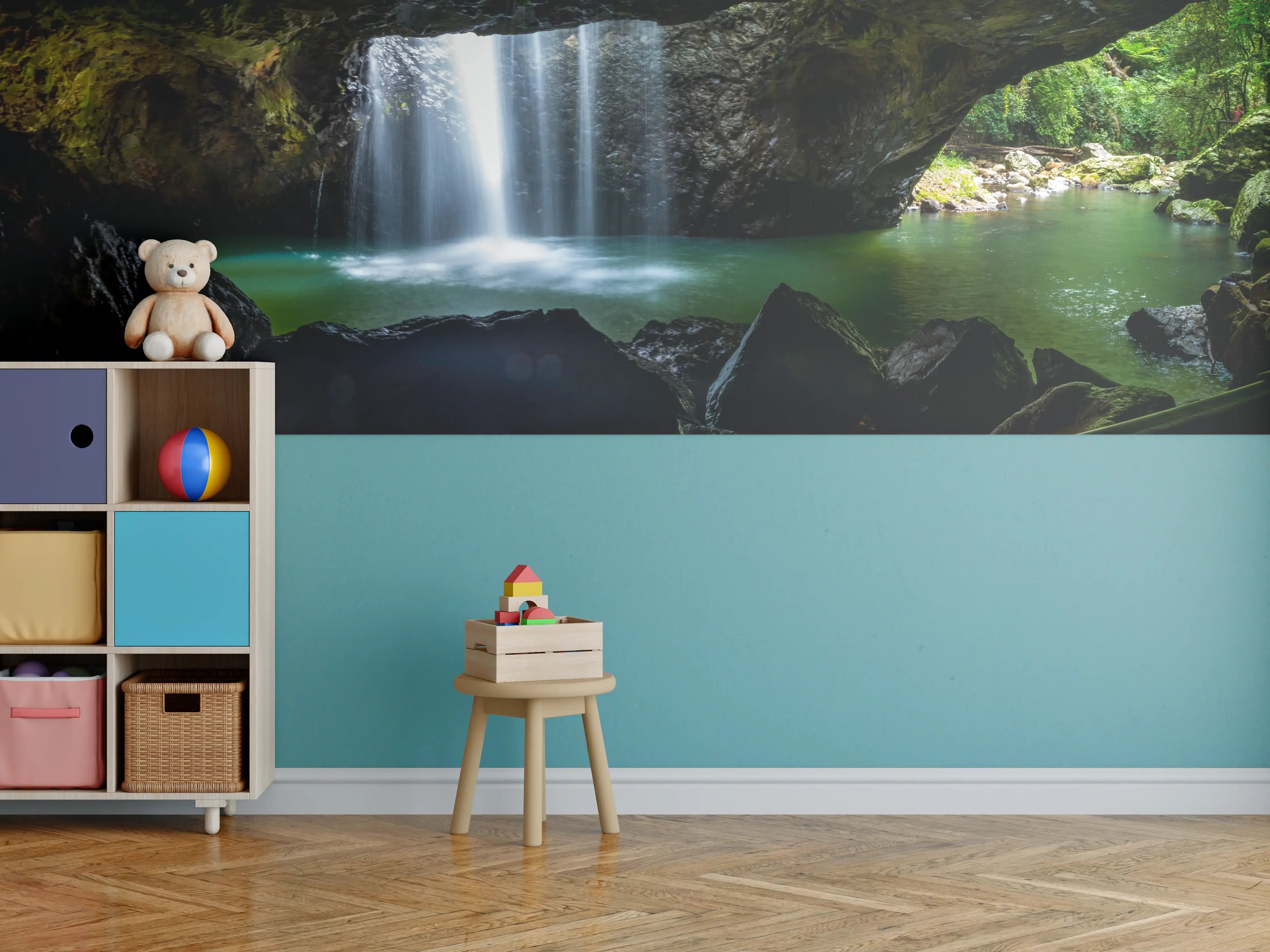 Kinderzimmer Wandgestaltung - Wasserfall in der Höhle