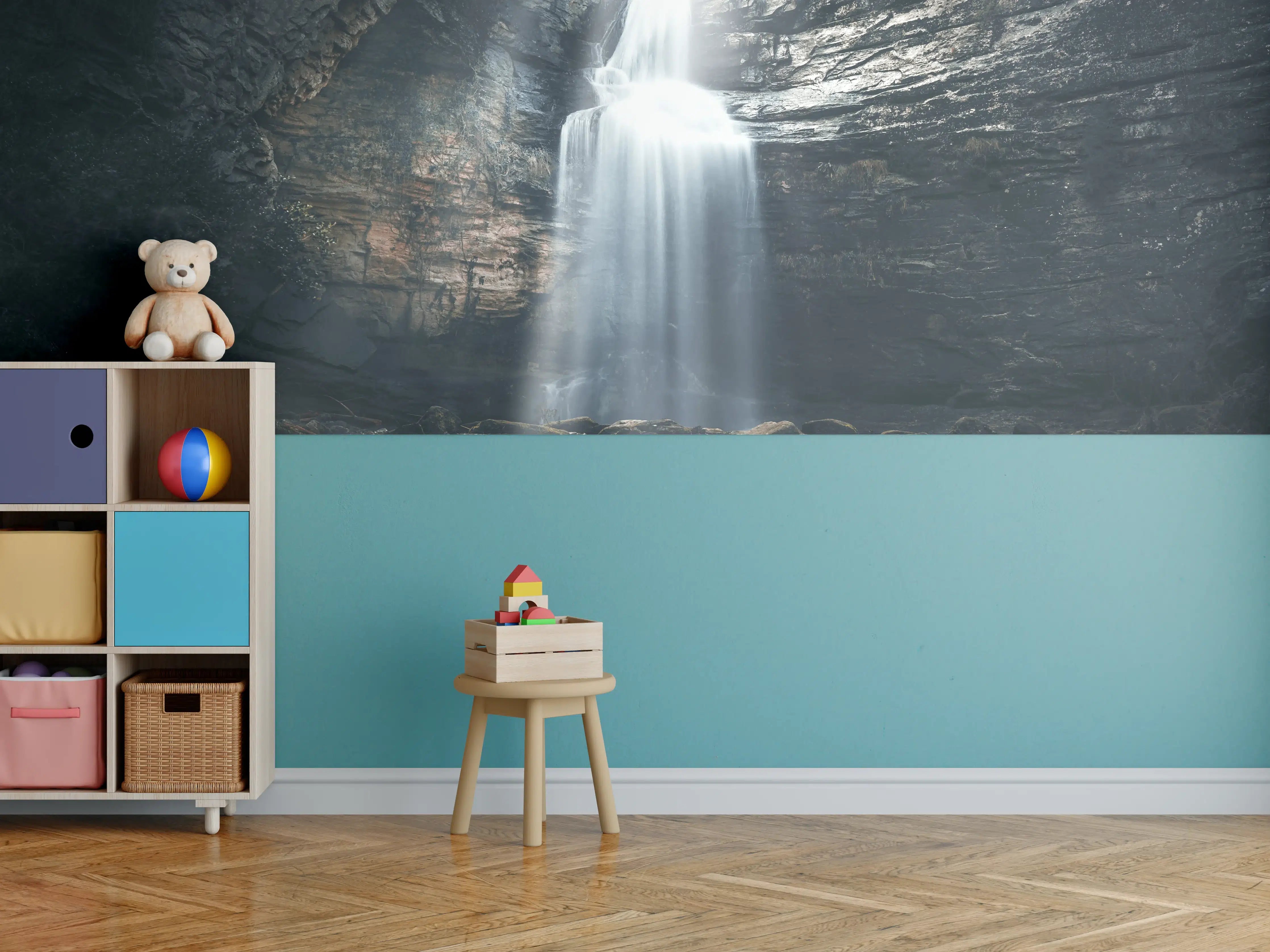 Kinderzimmer Wandgestaltung - Wasserfall in geheimnisvoller Schlucht