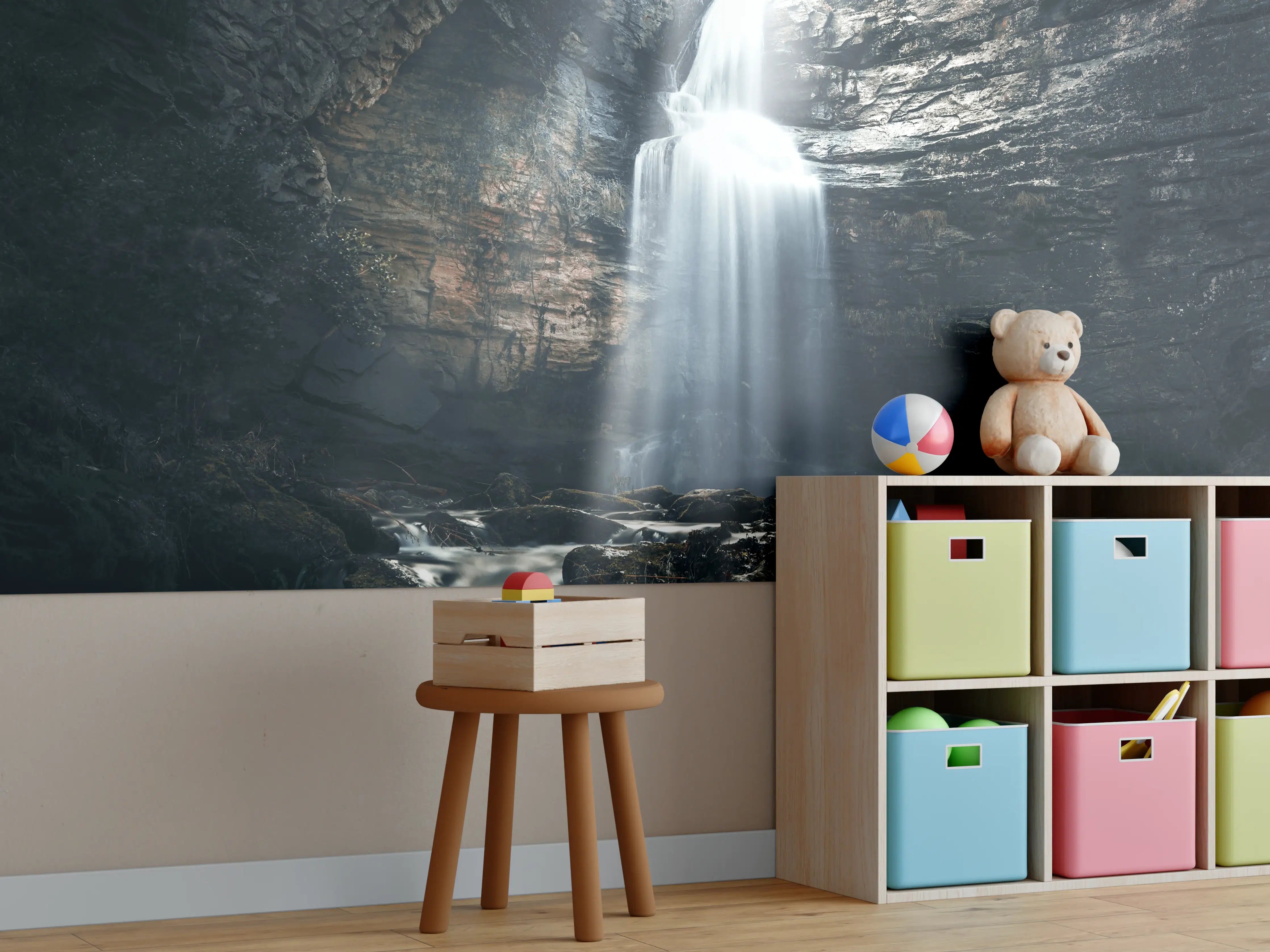 Kinderzimmer Wandgestaltung - Wasserfall in geheimnisvoller Schlucht