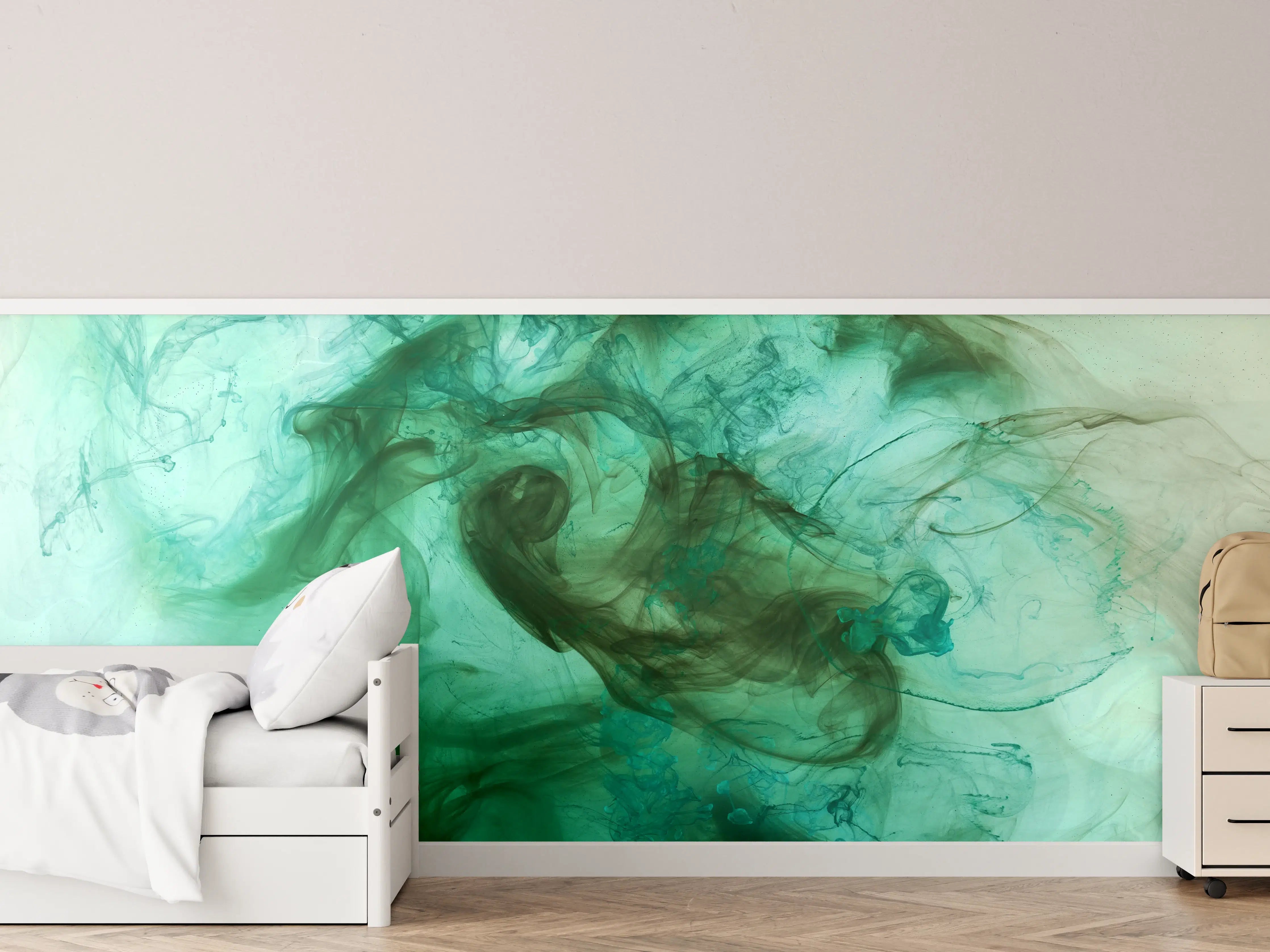 Kinderzimmer Wandgestaltung - Wasserfarben-Fluidkunst in Grüntönen