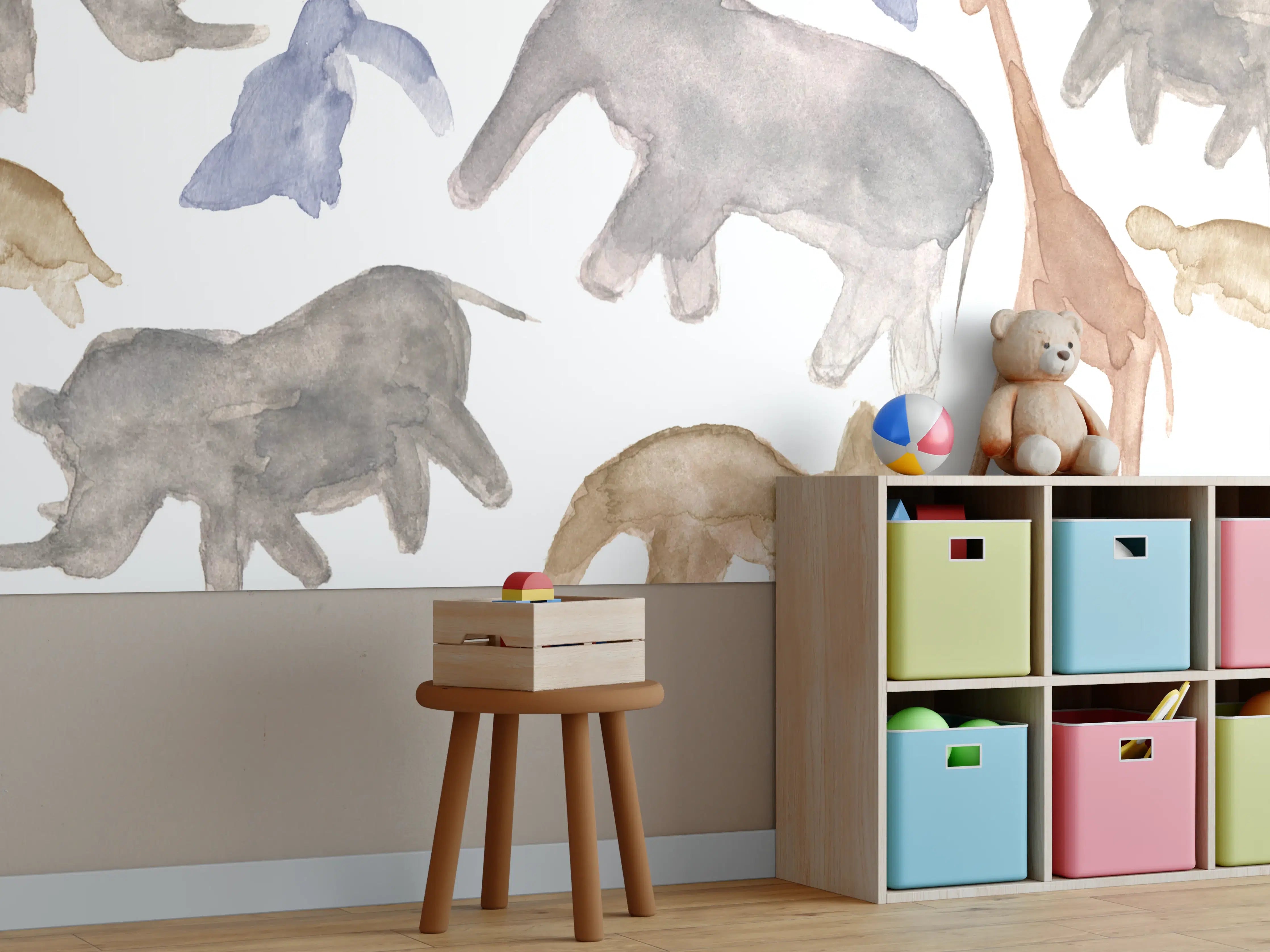 Kinderzimmer Wandgestaltung - Wasserfarbige Tierillustration