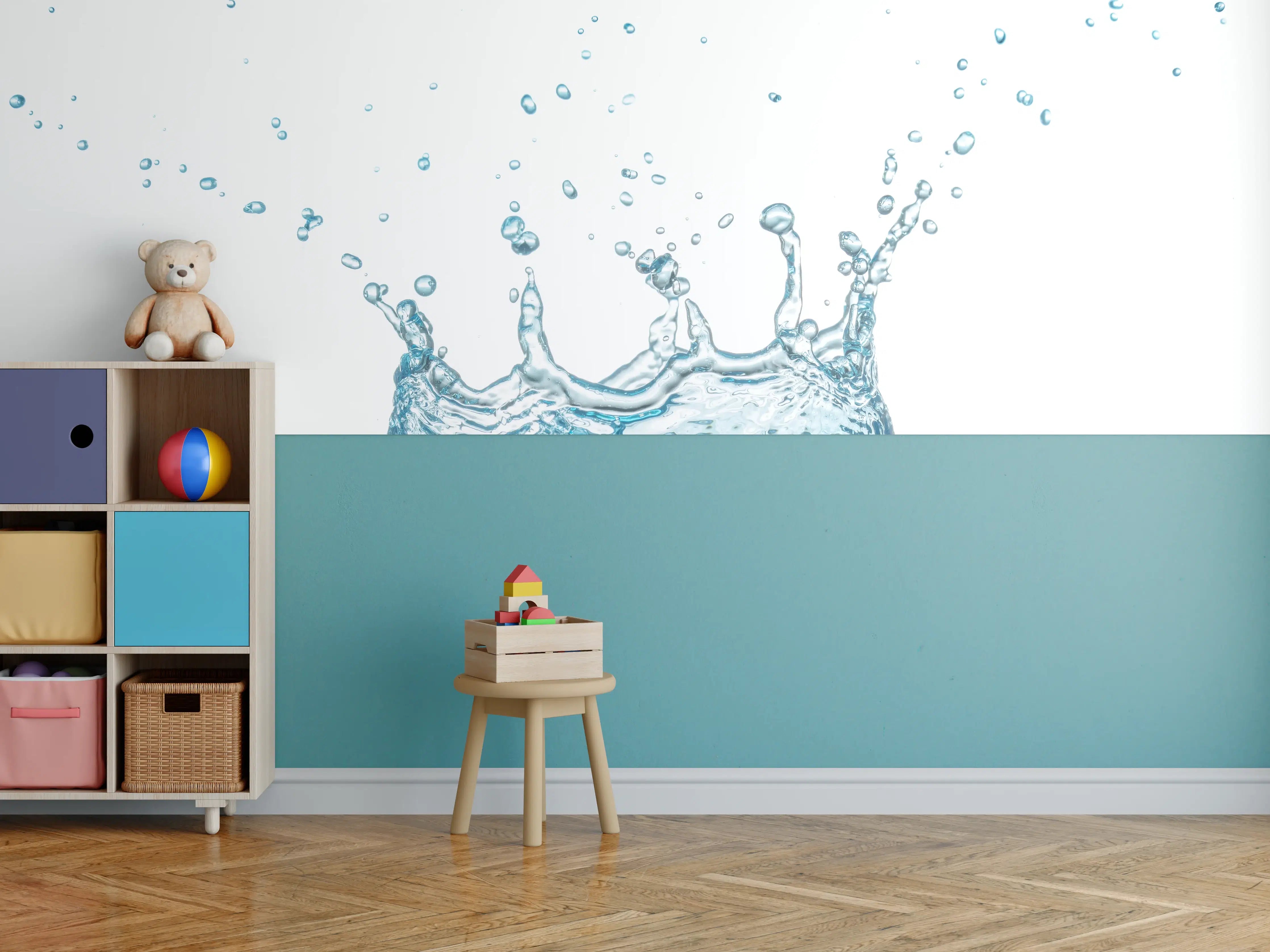 Kinderzimmer Wandgestaltung - Wassersplash in Blau und Weiß