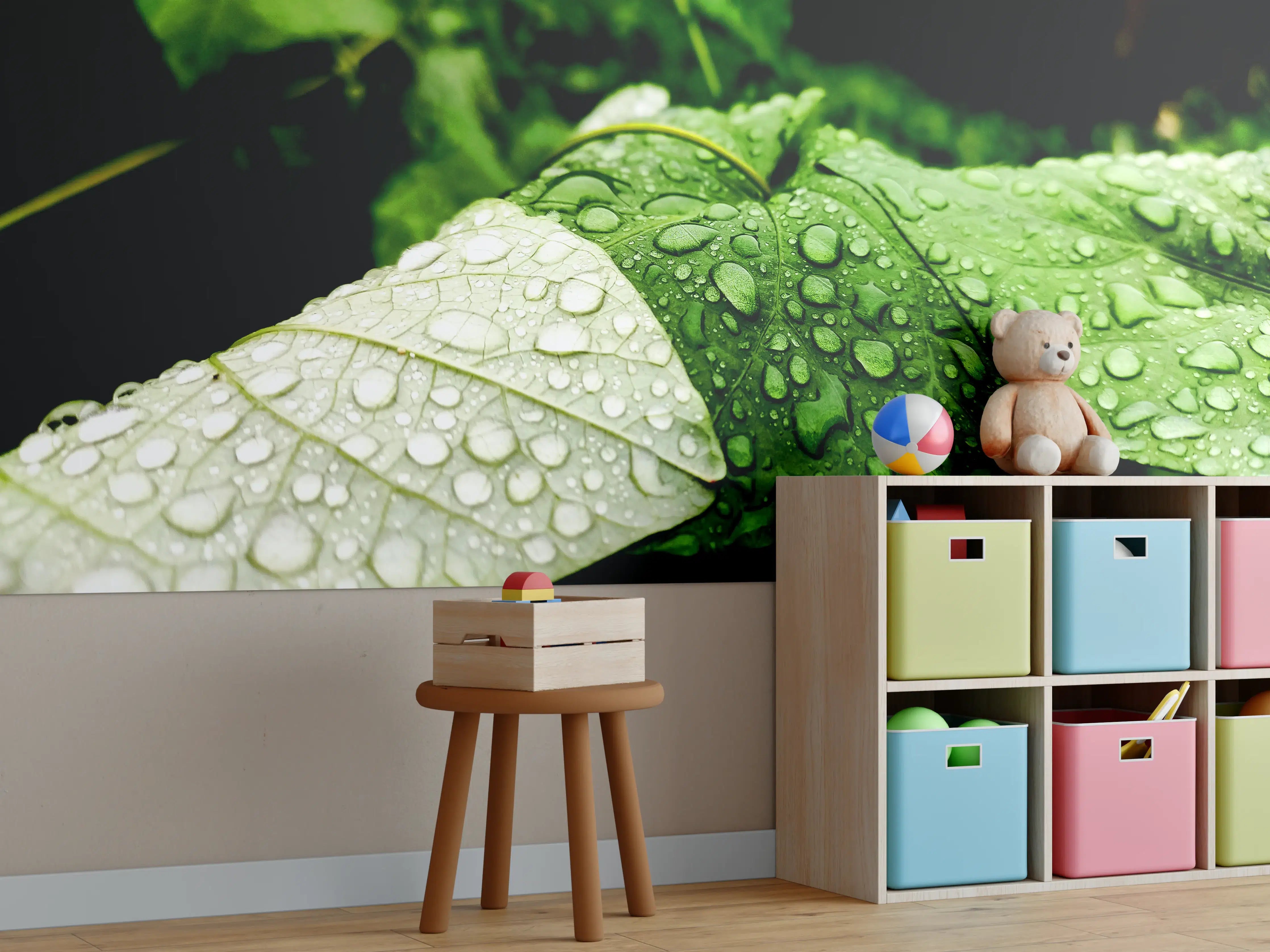 Kinderzimmer Wandgestaltung - Wassertropfen auf einem Blatt