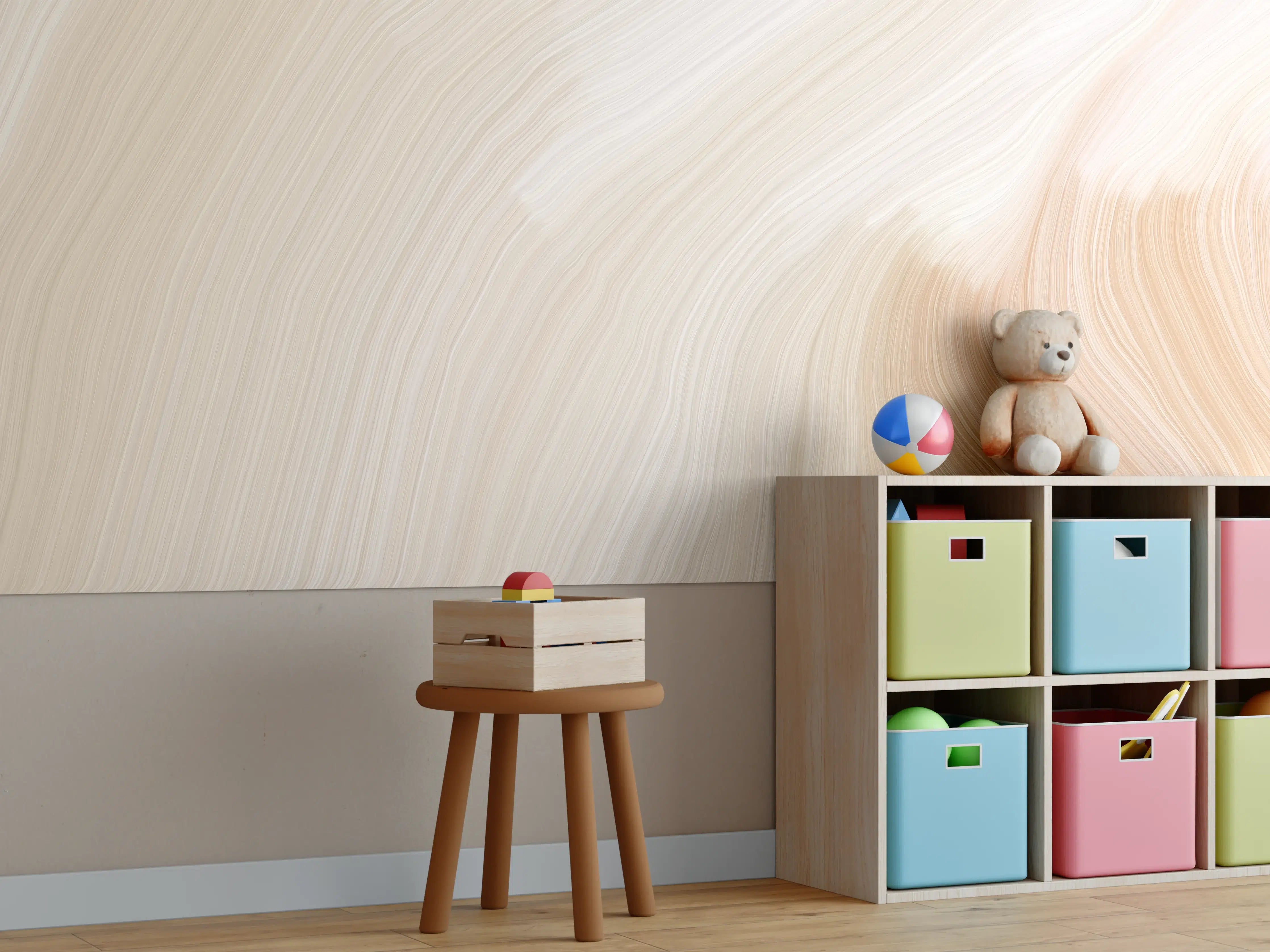 Kinderzimmer Wandgestaltung - Weiche Beigetöne mit sanftem Schwung