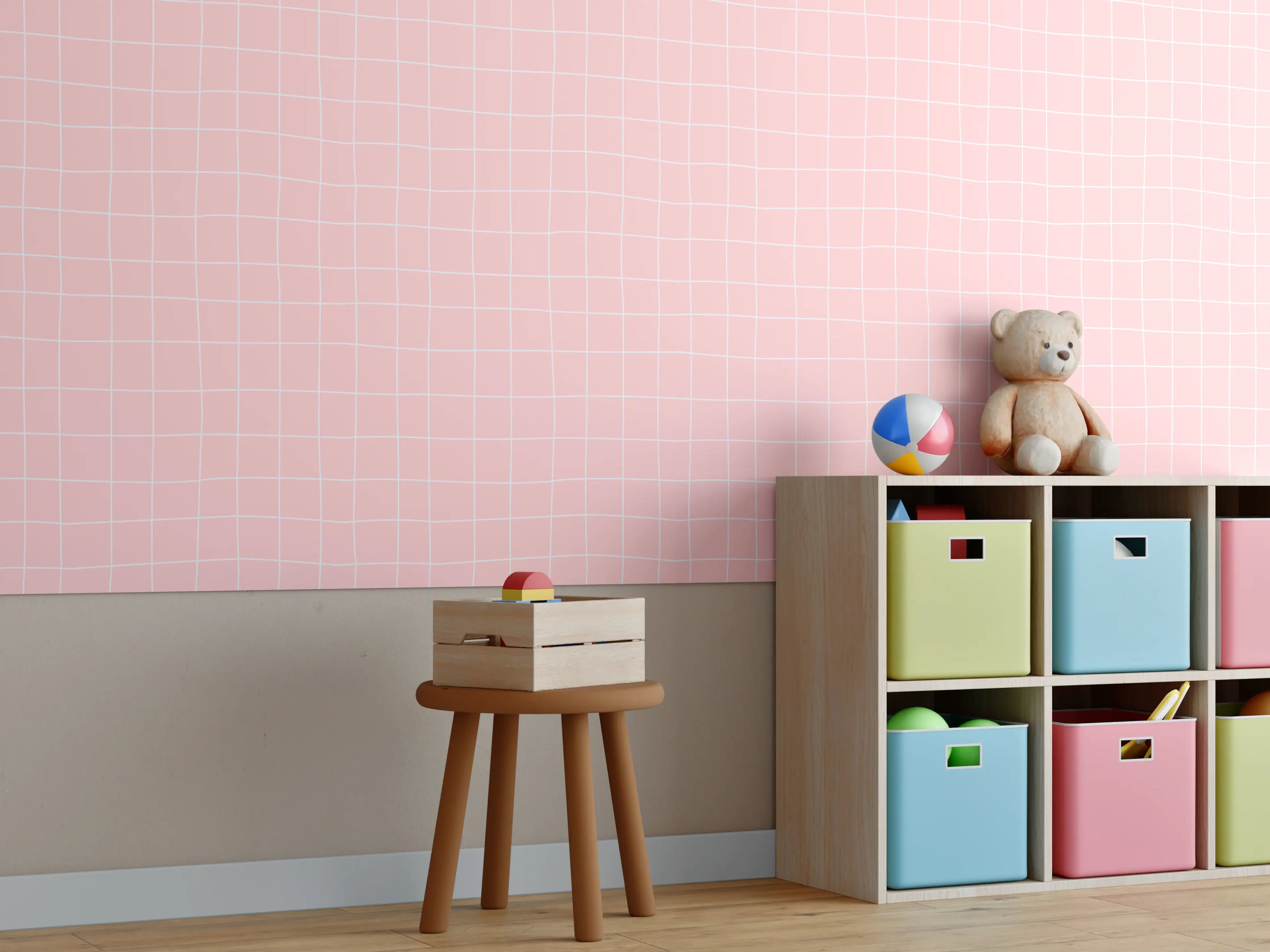 Kinderzimmer Wandgestaltung - Weiches Rosa mit feinem Gittermuster