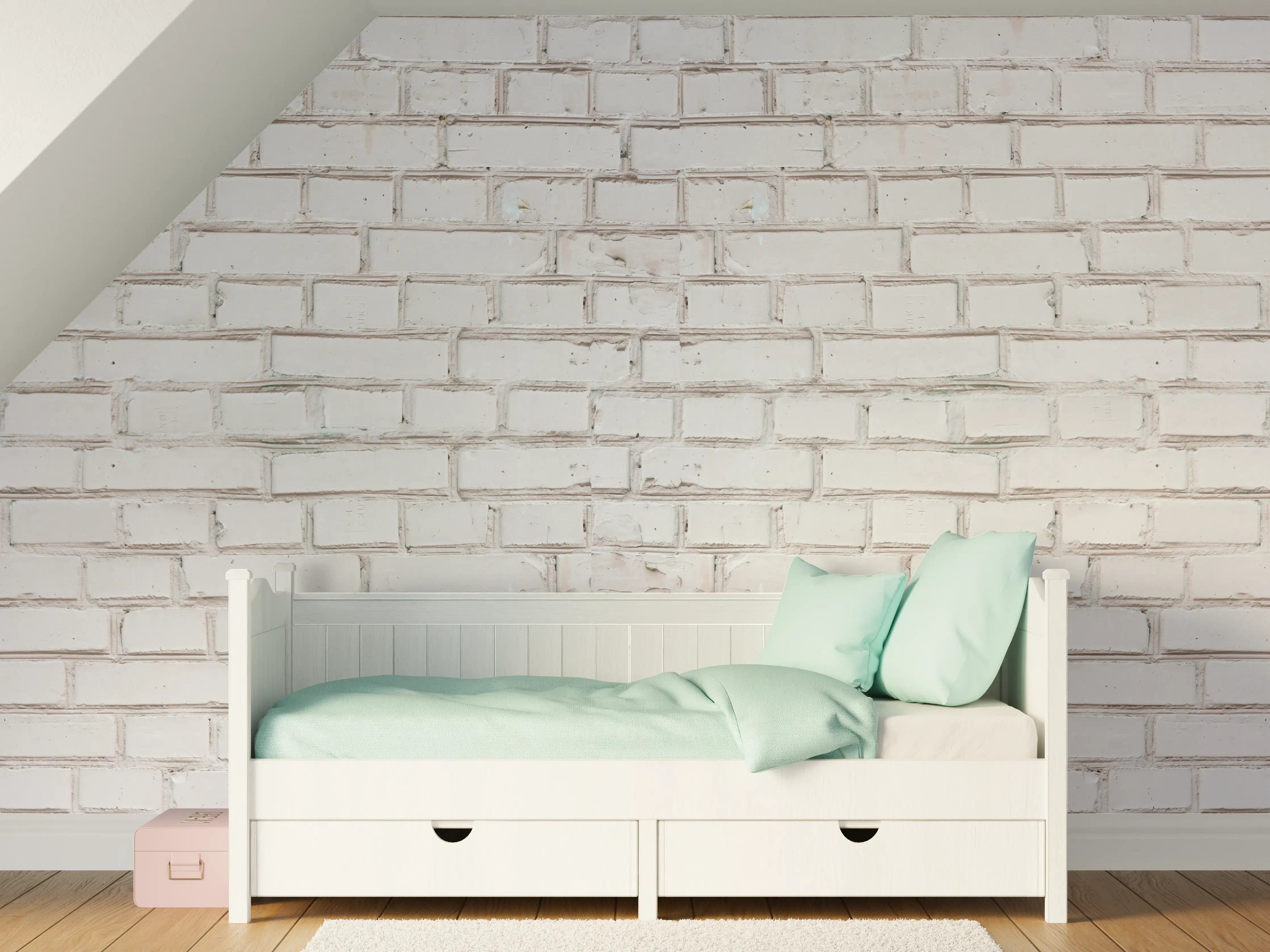 Kinderzimmer Wandgestaltung - Weiß-Beige Ziegelsteinmauer