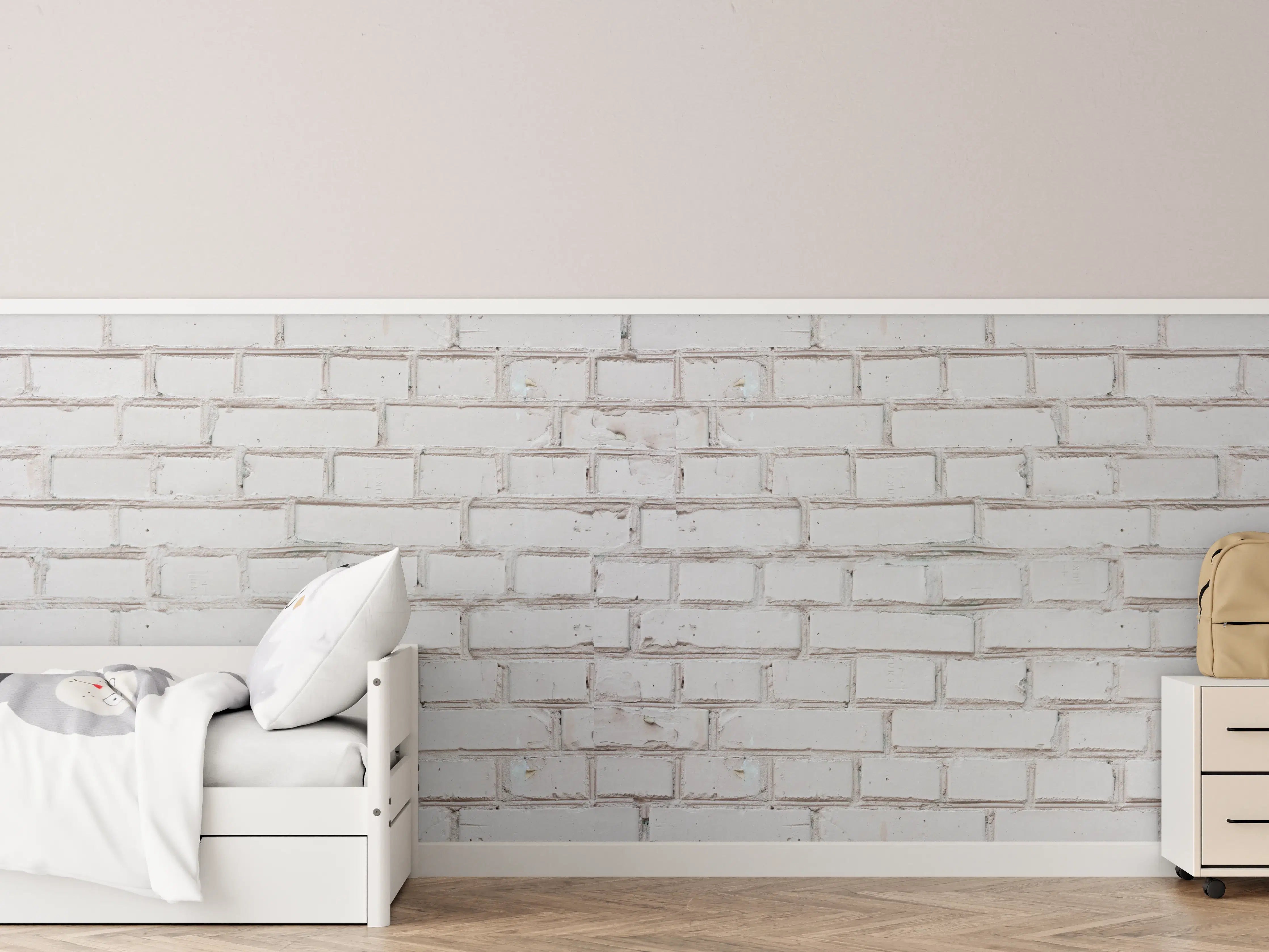 Kinderzimmer Wandgestaltung - Weiß-Beige Ziegelsteinmauer