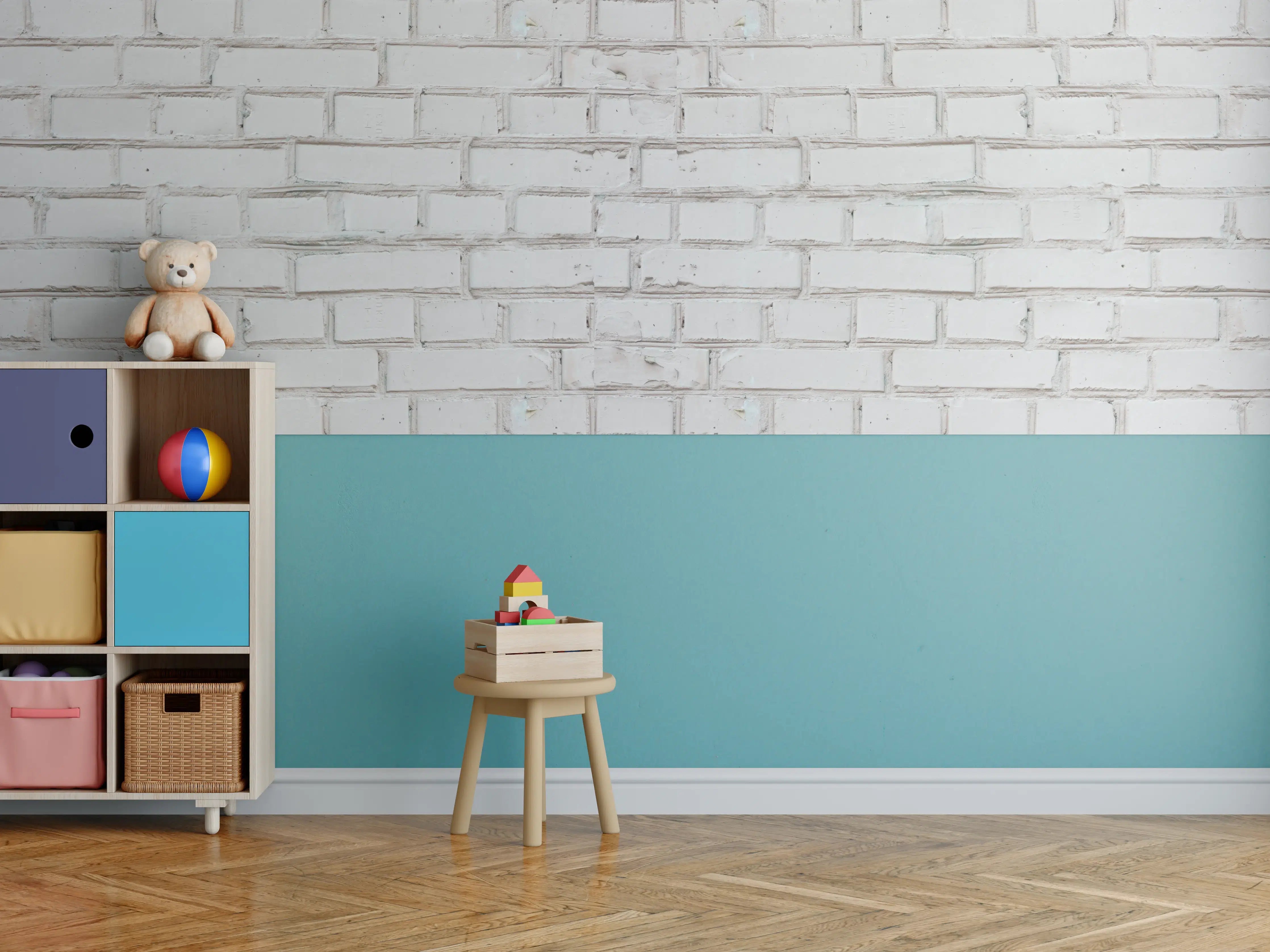 Kinderzimmer Wandgestaltung - Weiß-Beige Ziegelsteinmauer