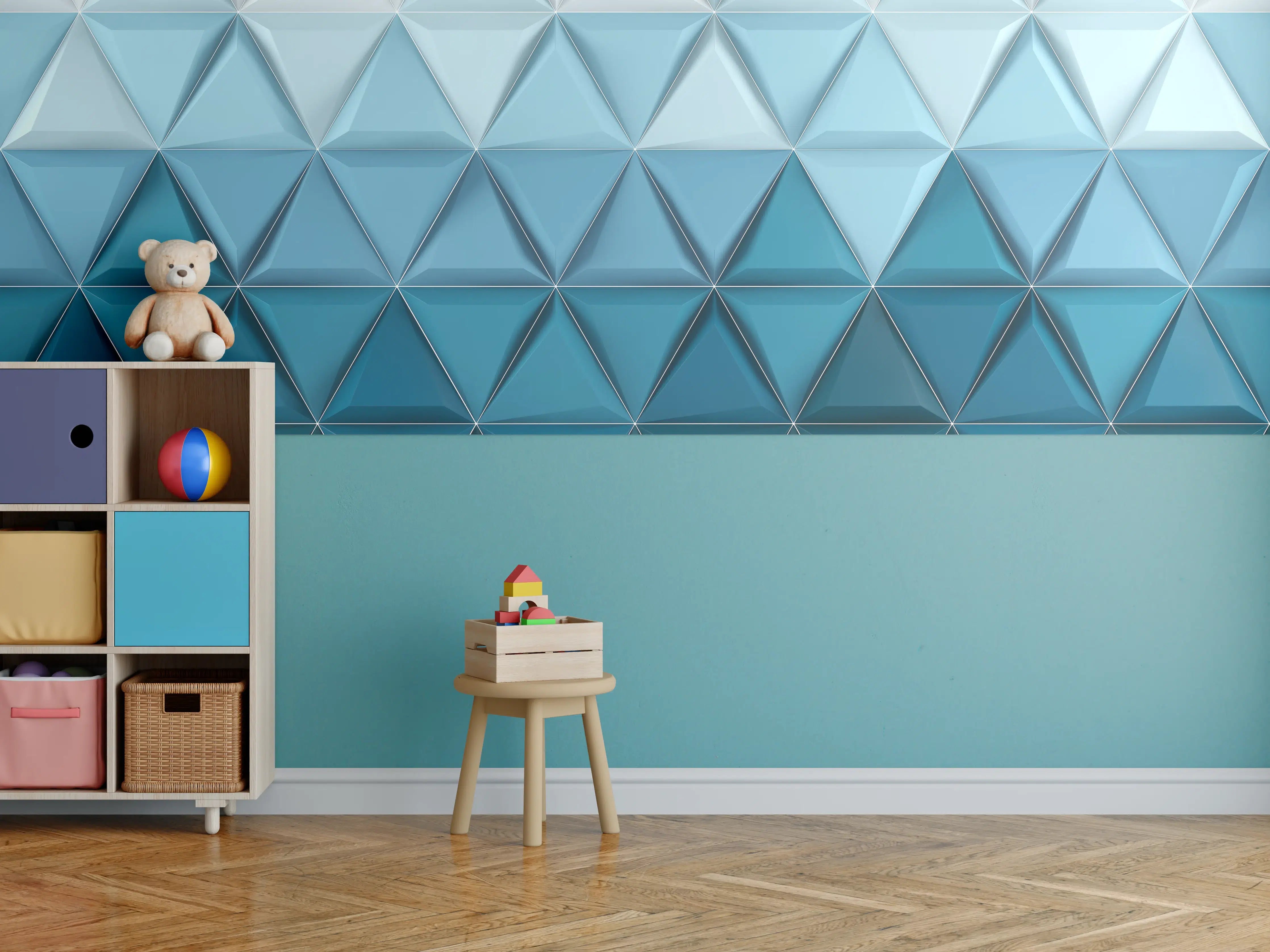 Kinderzimmer Wandgestaltung - Weiß-Blaue Geometrische Textur