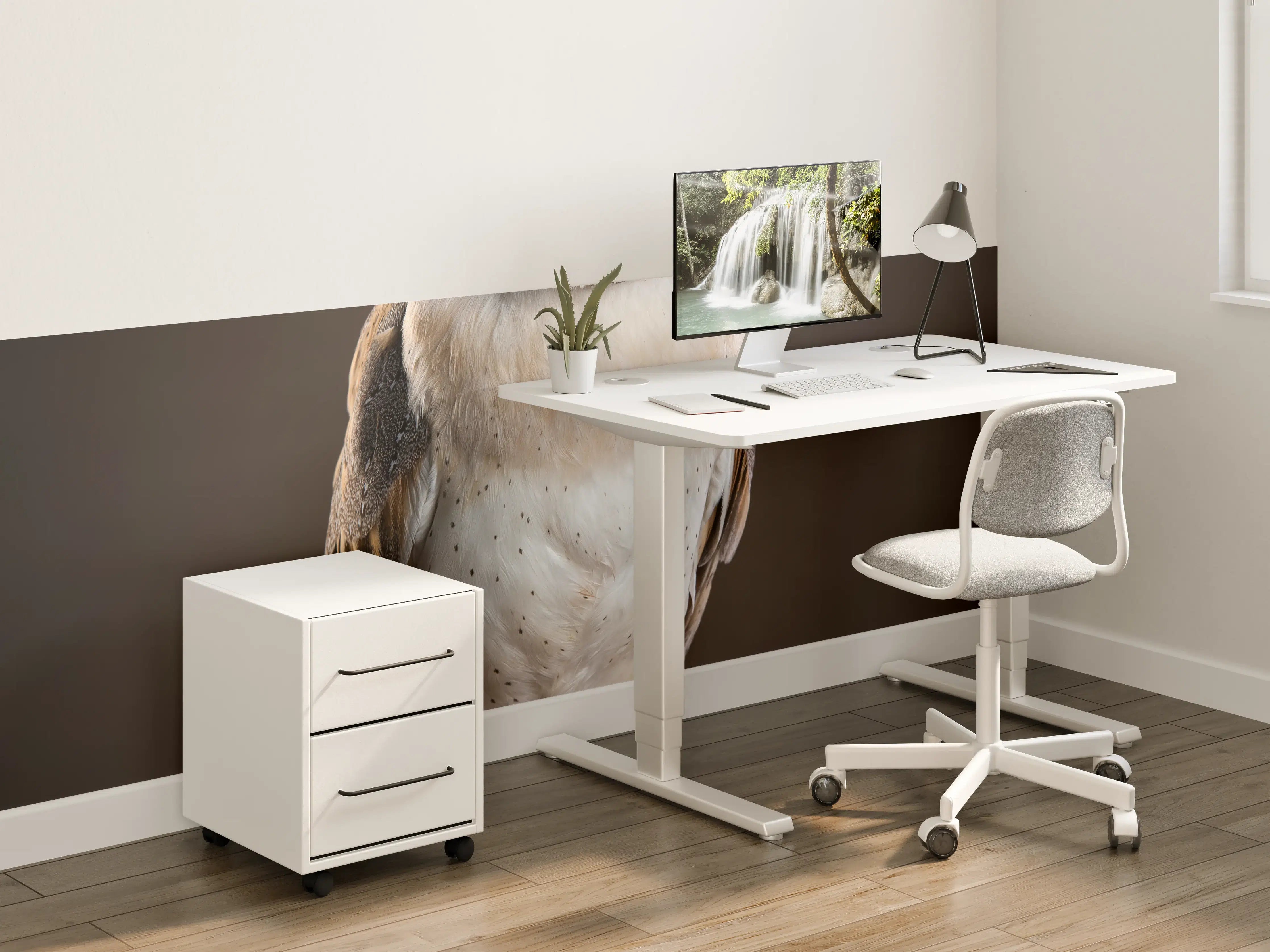 Kinderzimmer Wandgestaltung - Weiß-Brauner Waldkauz auf Ast