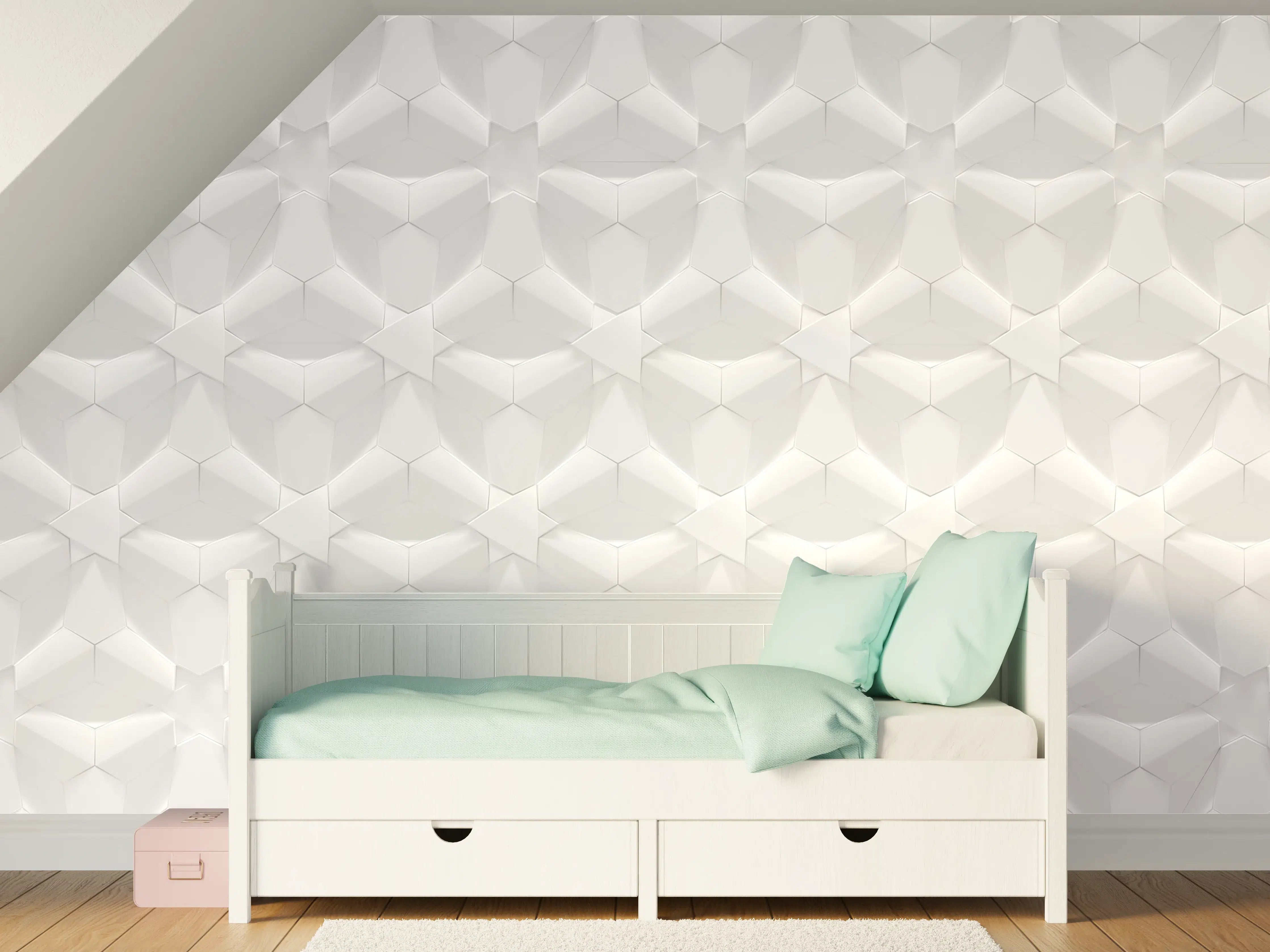 Kinderzimmer Wandgestaltung - Weiß Geprägte 3D-Struktur