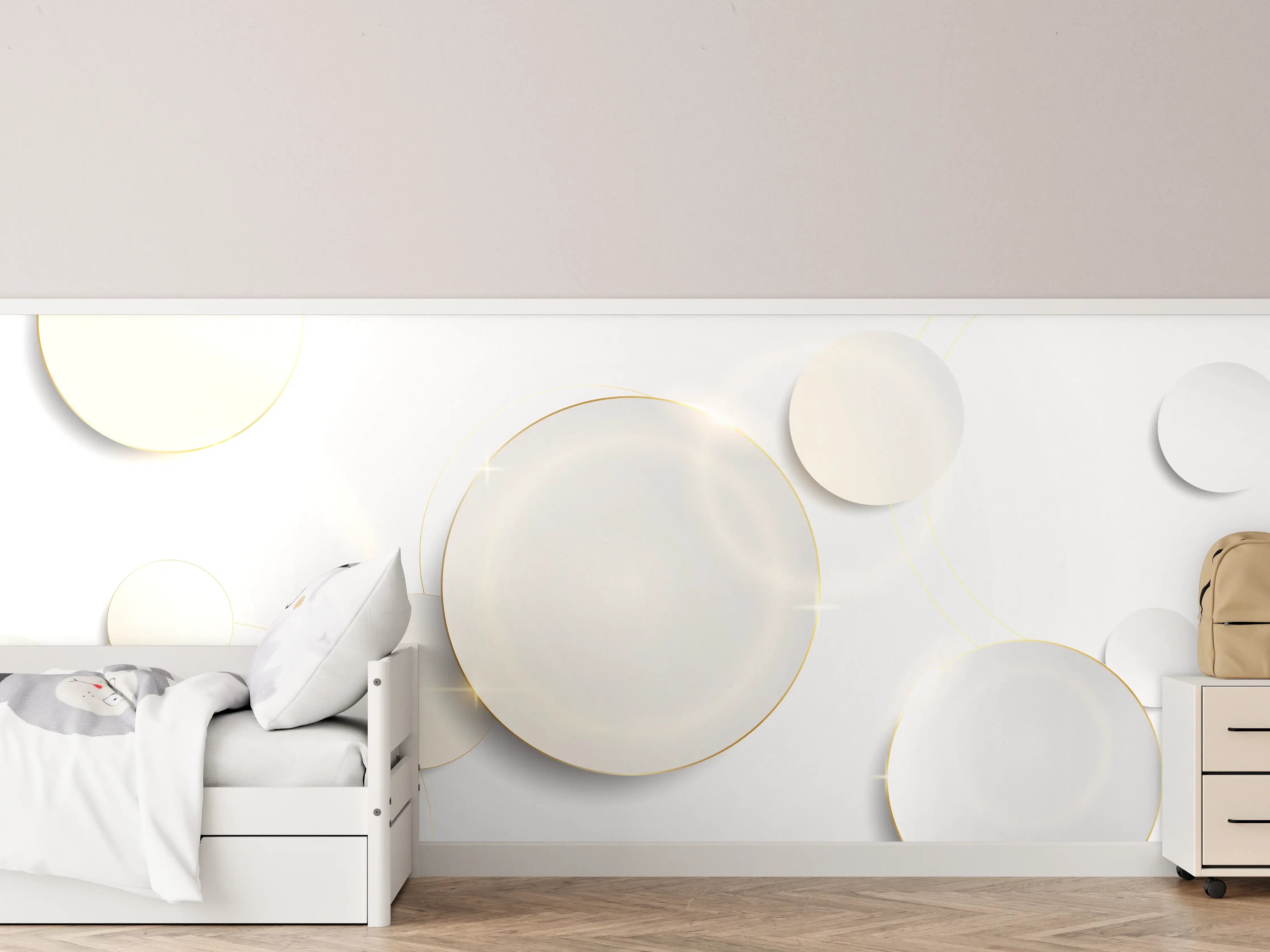 Kinderzimmer Wandgestaltung - Weiß-Goldene Abstrakte Formen