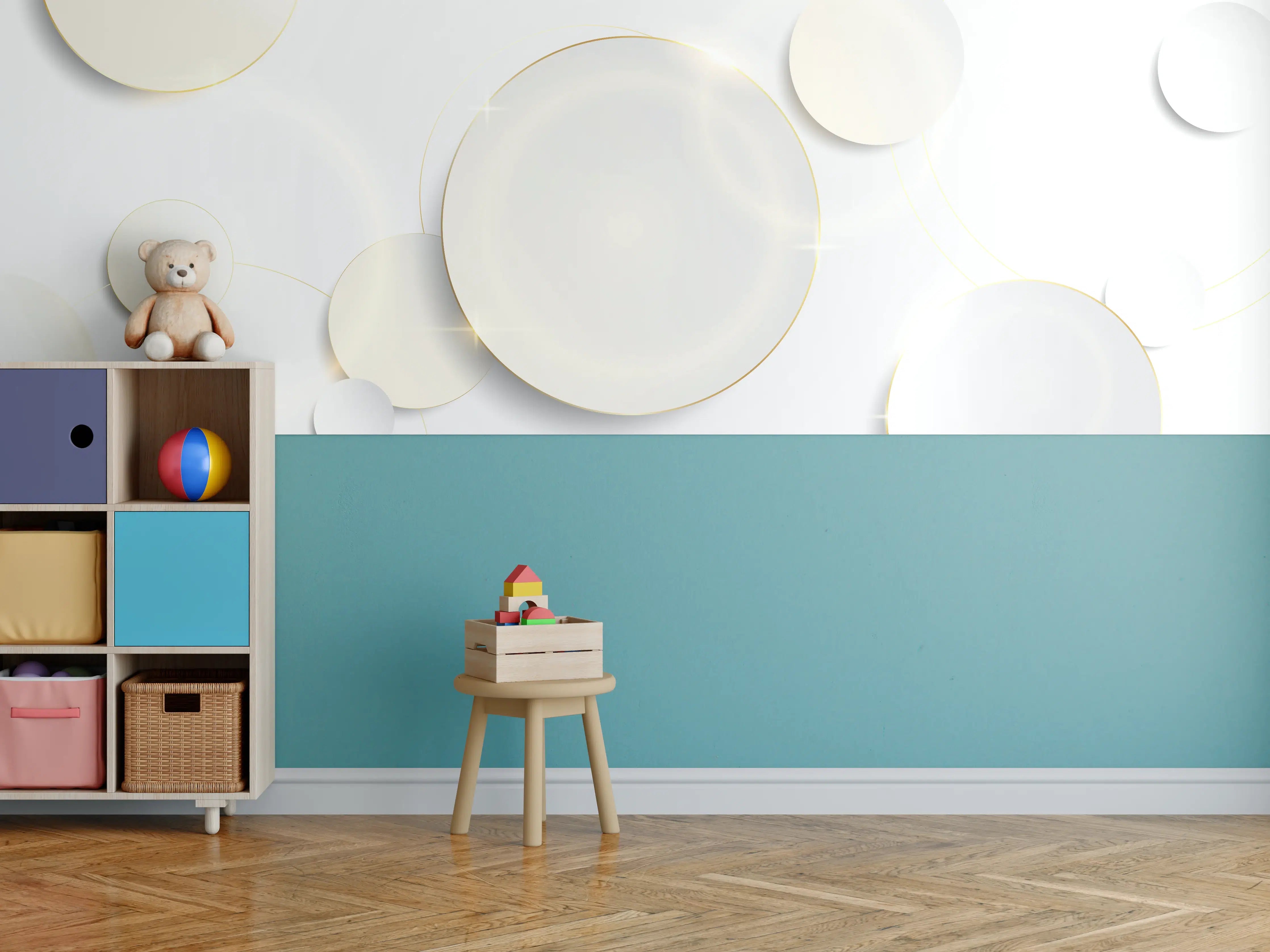 Kinderzimmer Wandgestaltung - Weiß-Goldene Abstrakte Formen