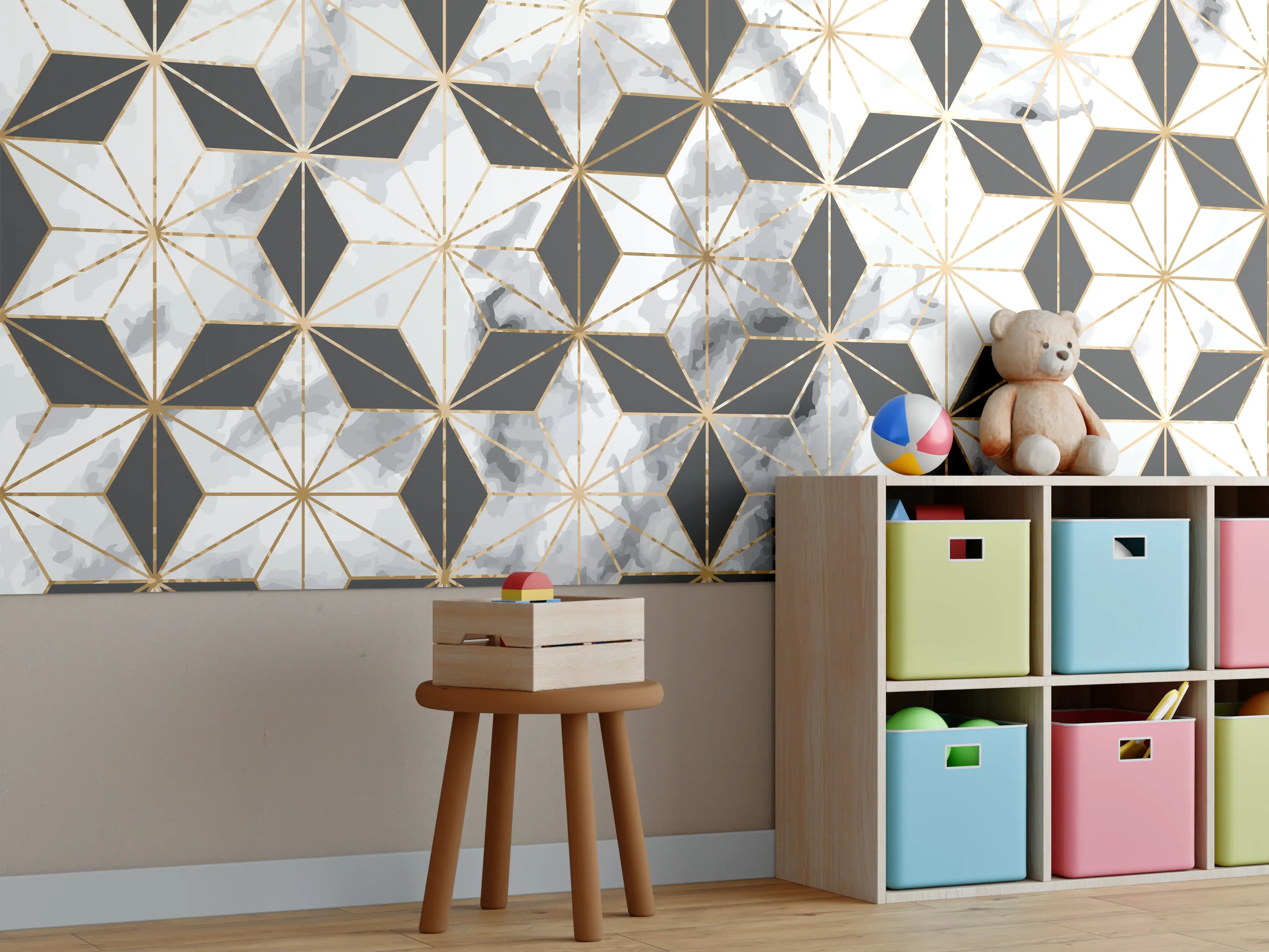 Kinderzimmer Wandgestaltung - Weiß-Goldenes Musterdesign