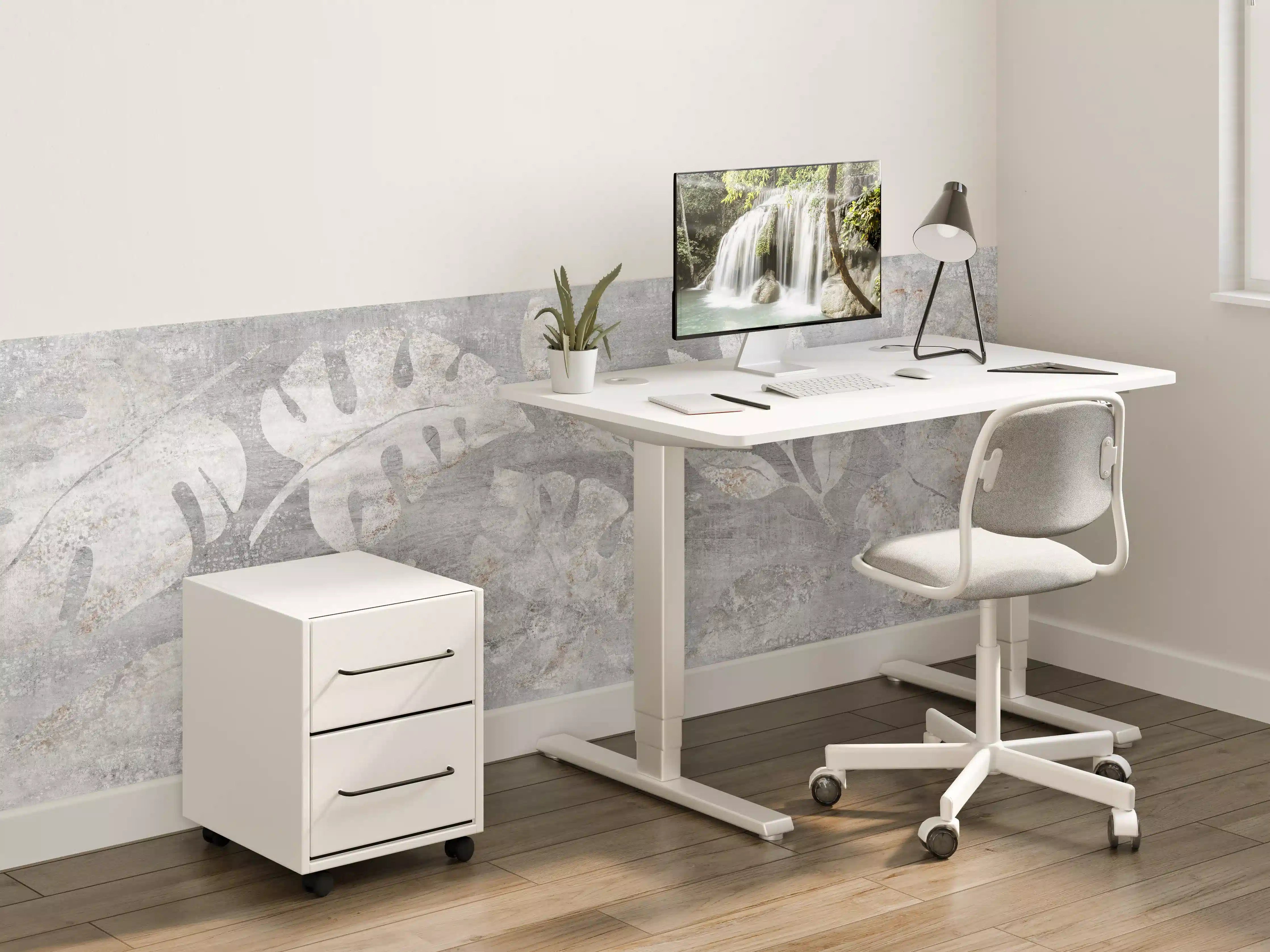 Kinderzimmer Wandgestaltung - Weiß-Grau Blattmuster Struktur