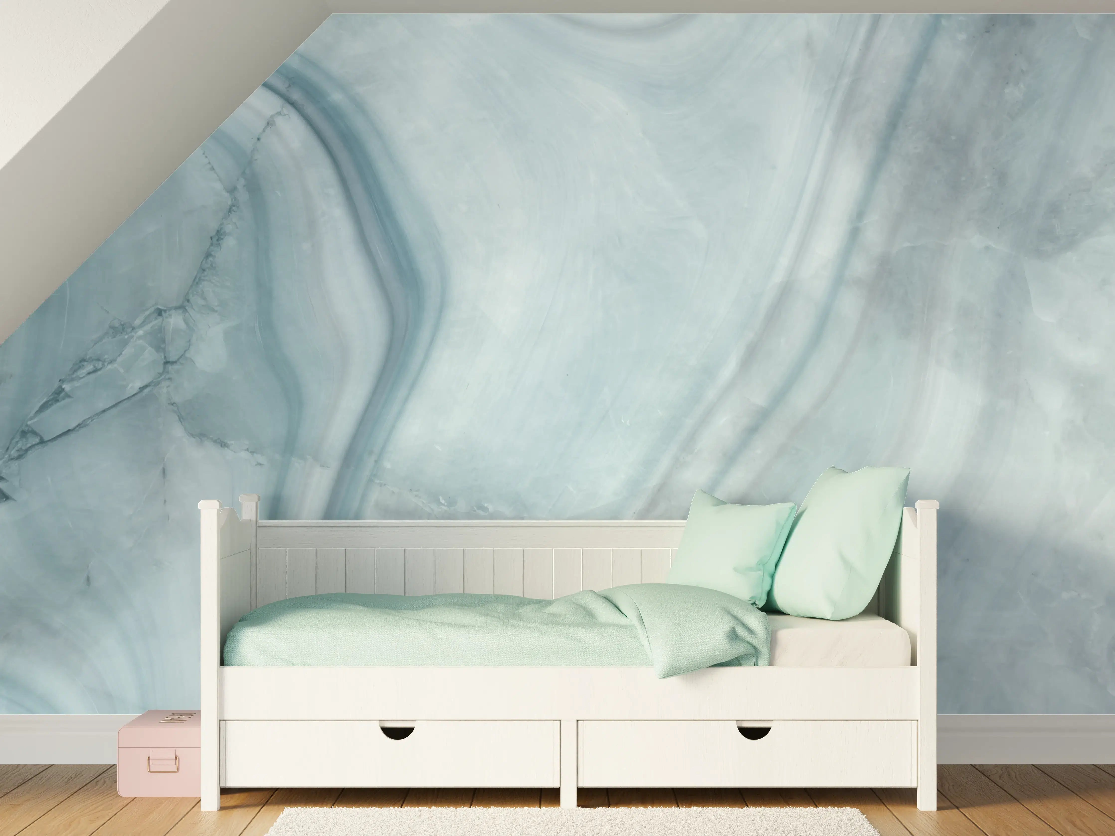 Kinderzimmer Wandgestaltung - Weiß-Grau-Blauer Marmor