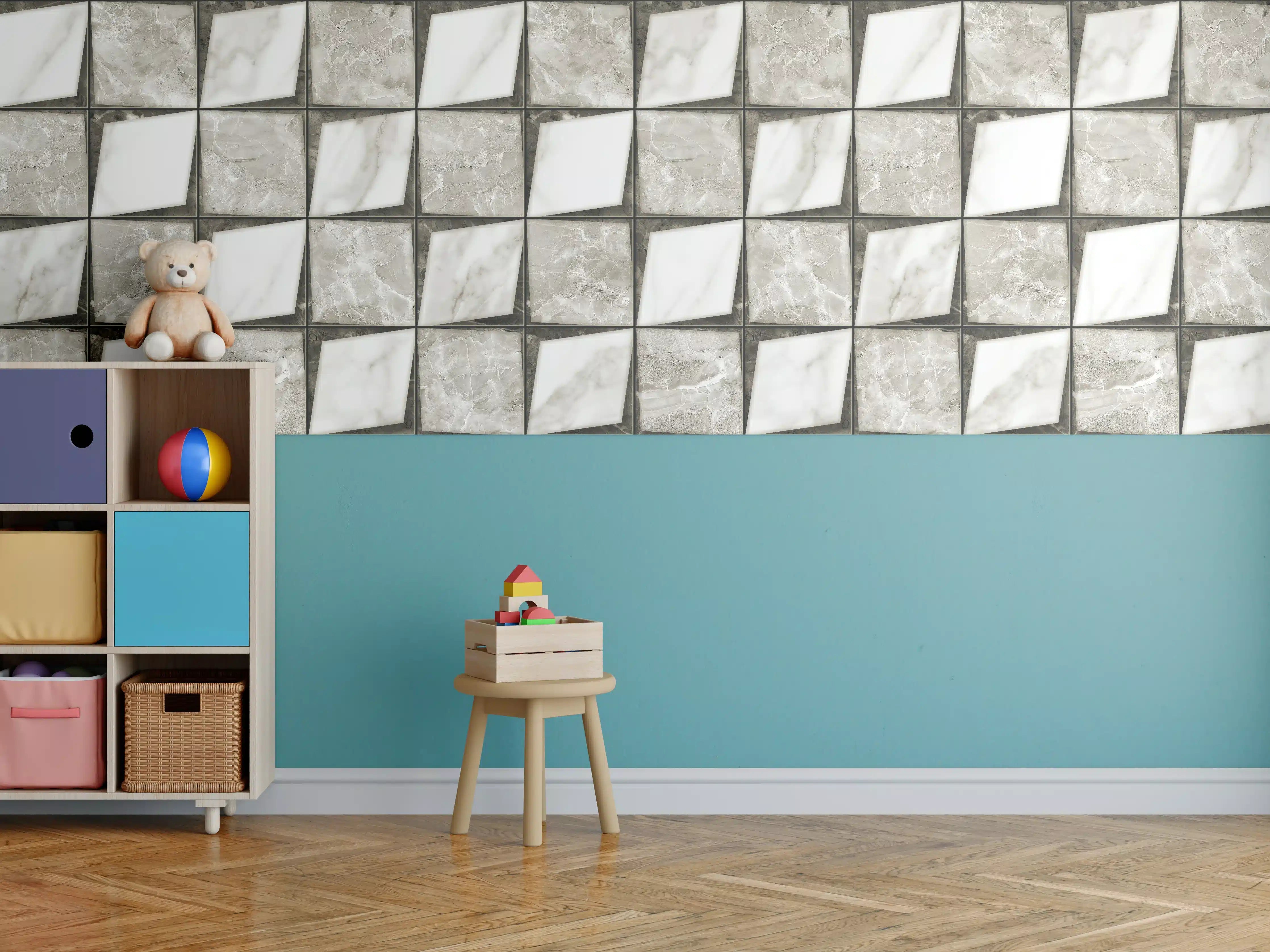 Kinderzimmer Wandgestaltung - Weiß-Grau Keramik Mosaikfliesen