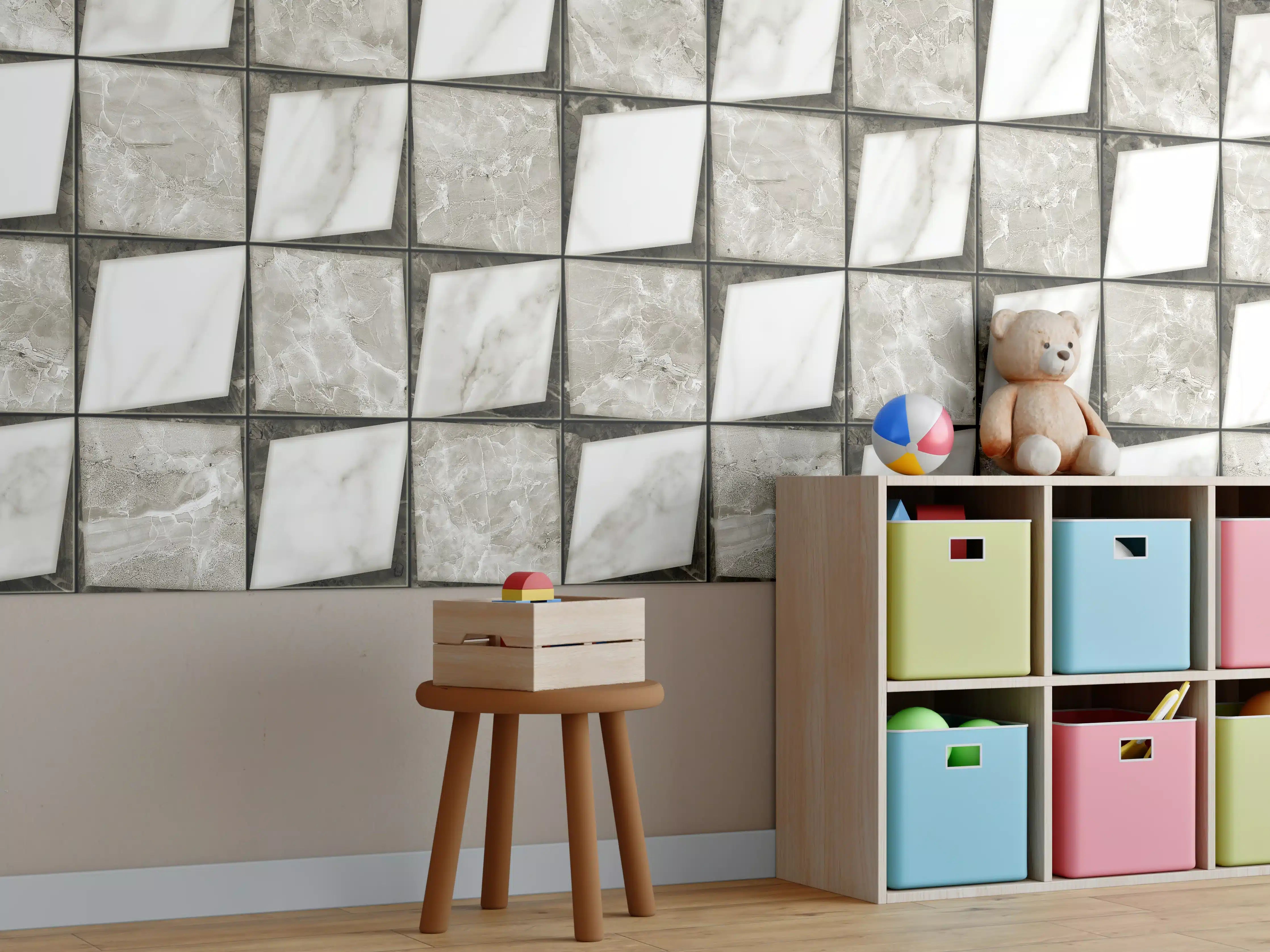 Kinderzimmer Wandgestaltung - Weiß-Grau Keramik Mosaikfliesen