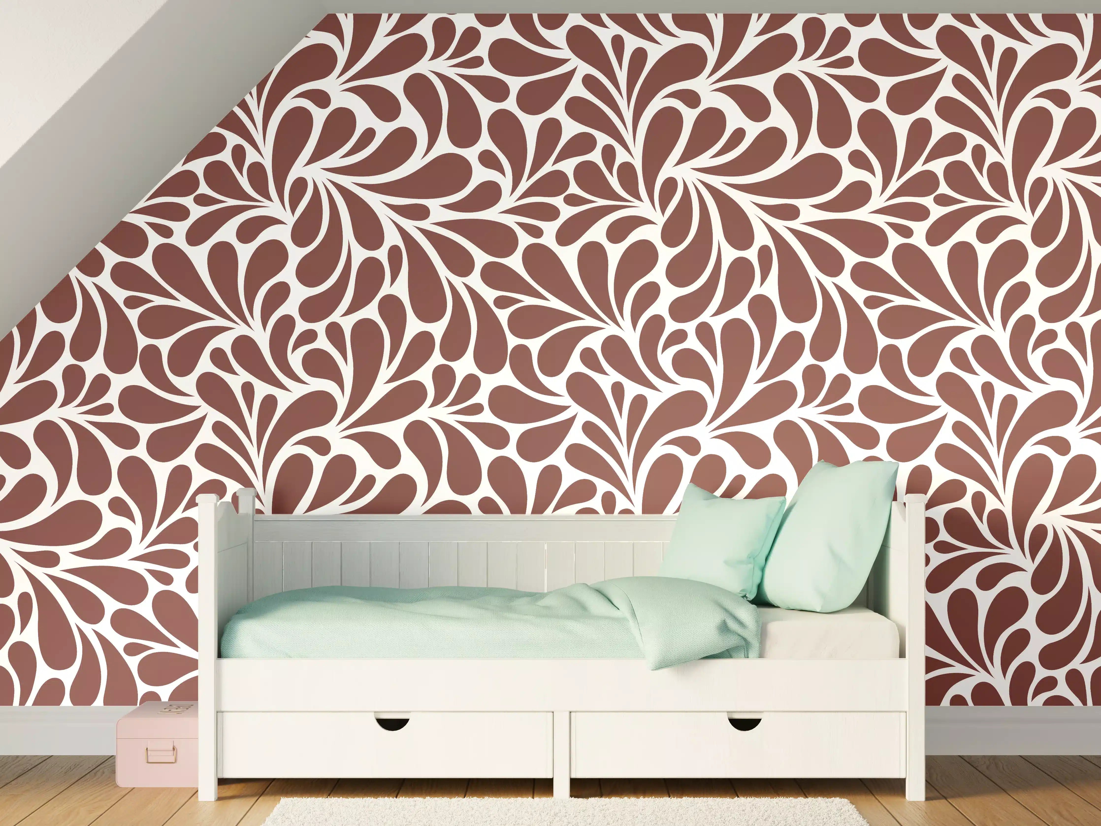 Kinderzimmer Wandgestaltung - Weiß-Grau-Motive mit floralem Design