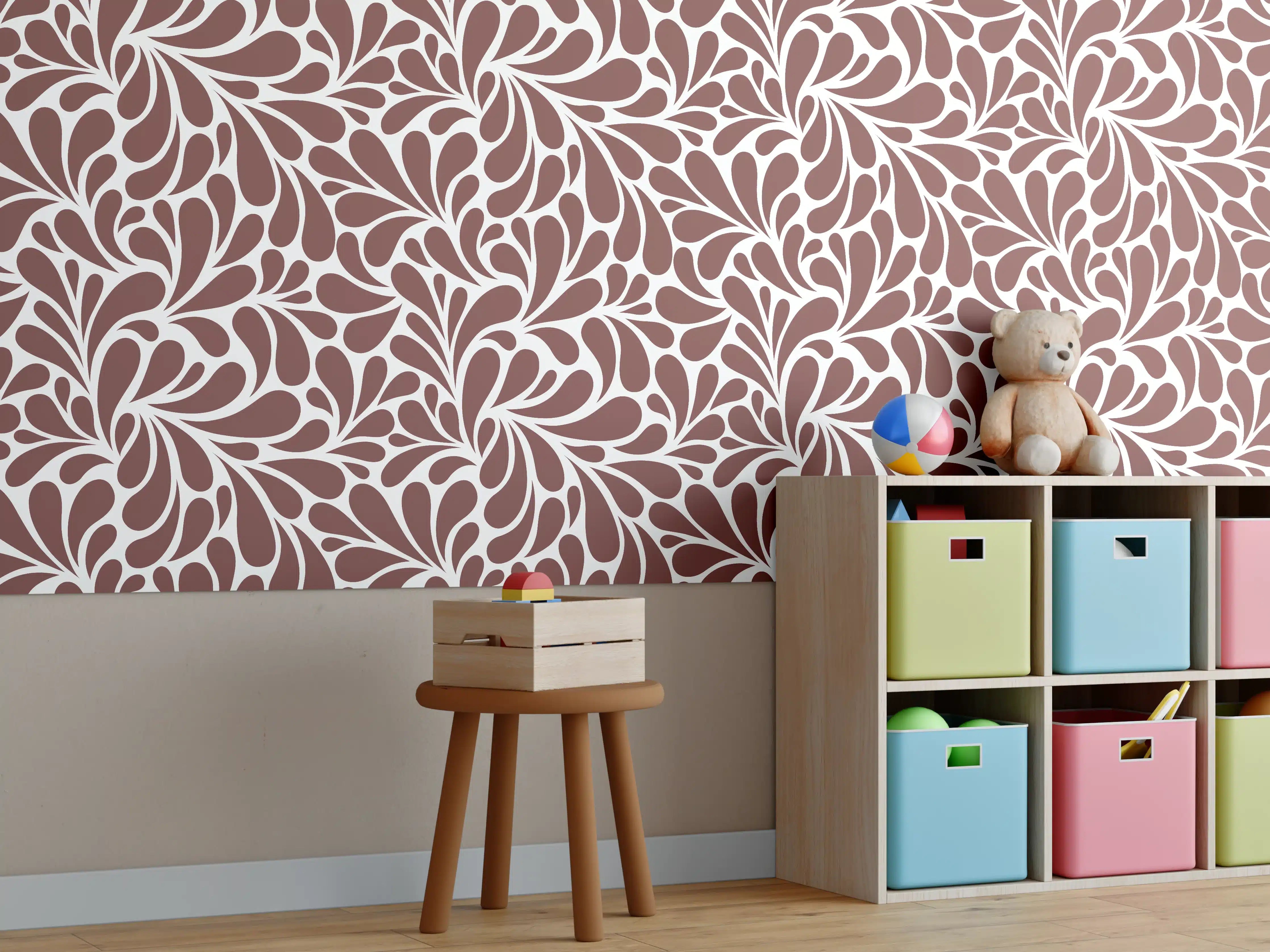 Kinderzimmer Wandgestaltung - Weiß-Grau-Motive mit floralem Design