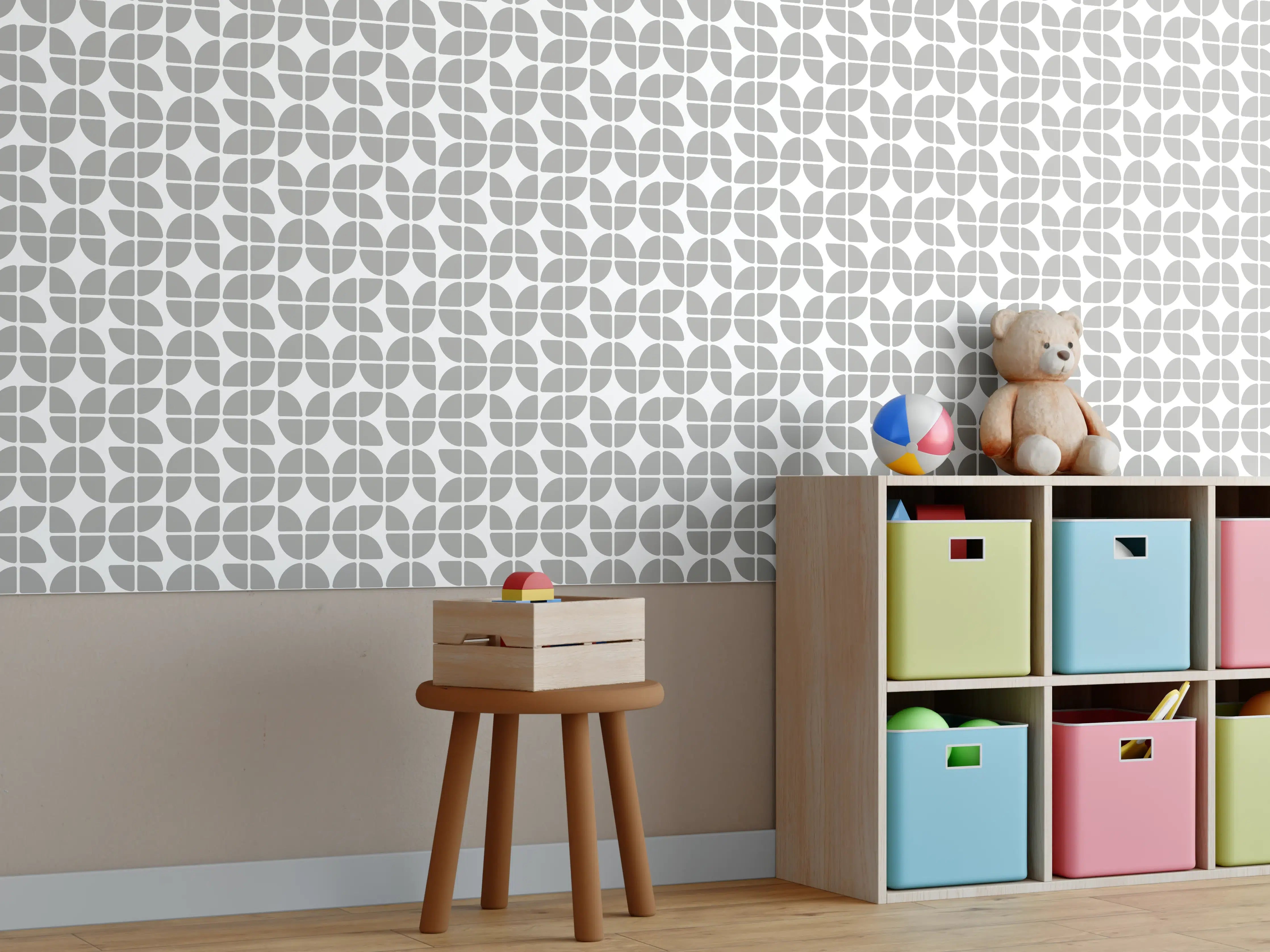 Kinderzimmer Wandgestaltung - Weiß-Grau-Musterfliese