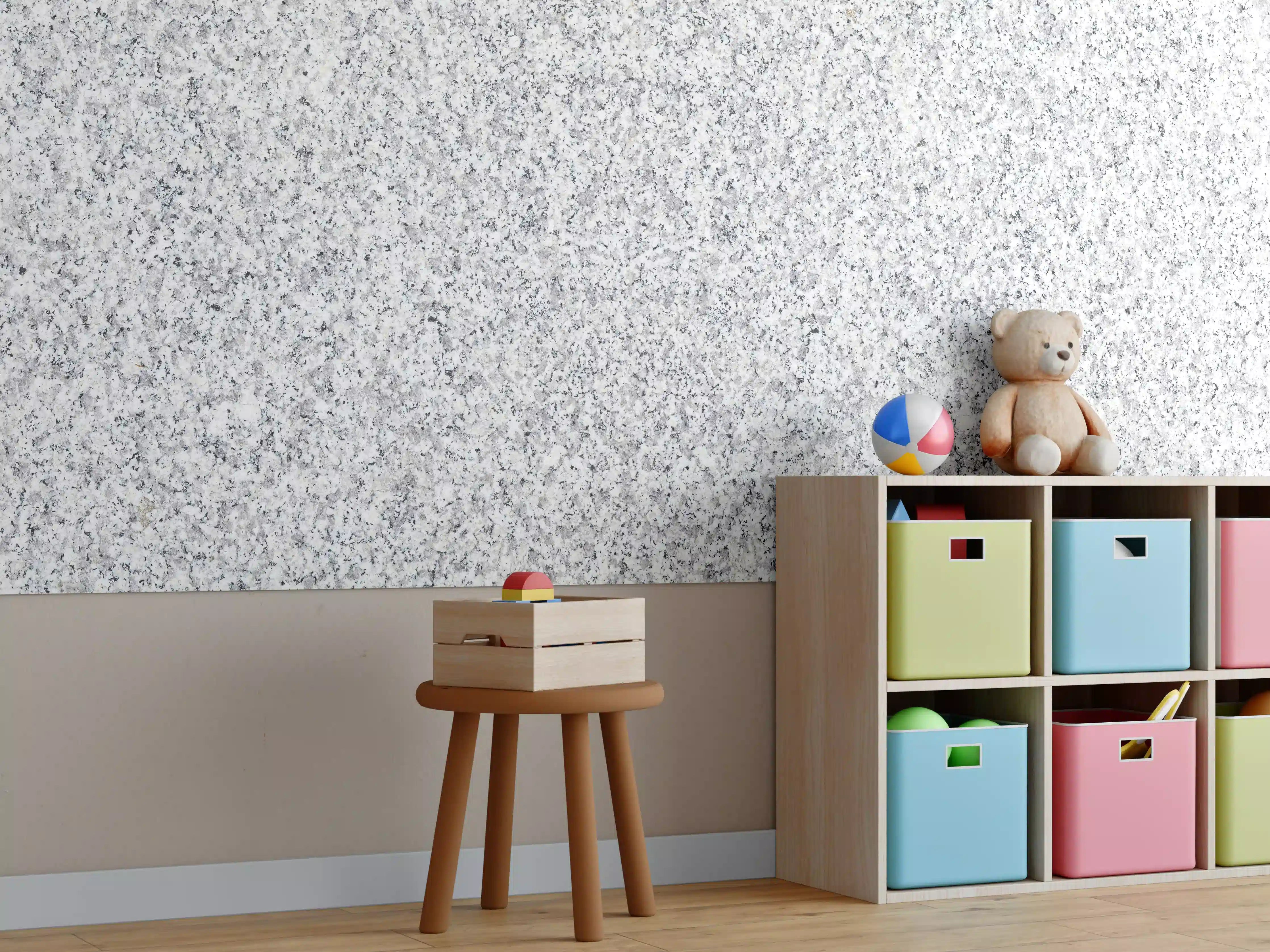 Kinderzimmer Wandgestaltung - Weiß-Grau Terrazzo Bodentextur