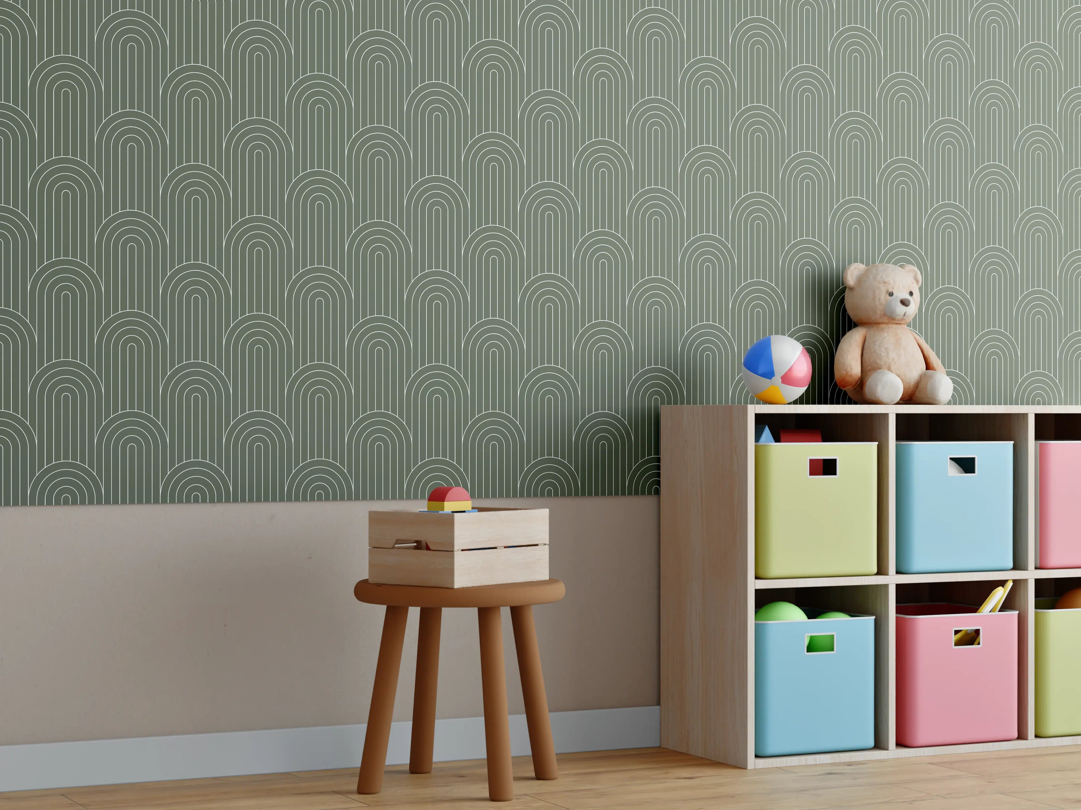 Kinderzimmer Wandgestaltung - Weiß-Graue Architekturfassade