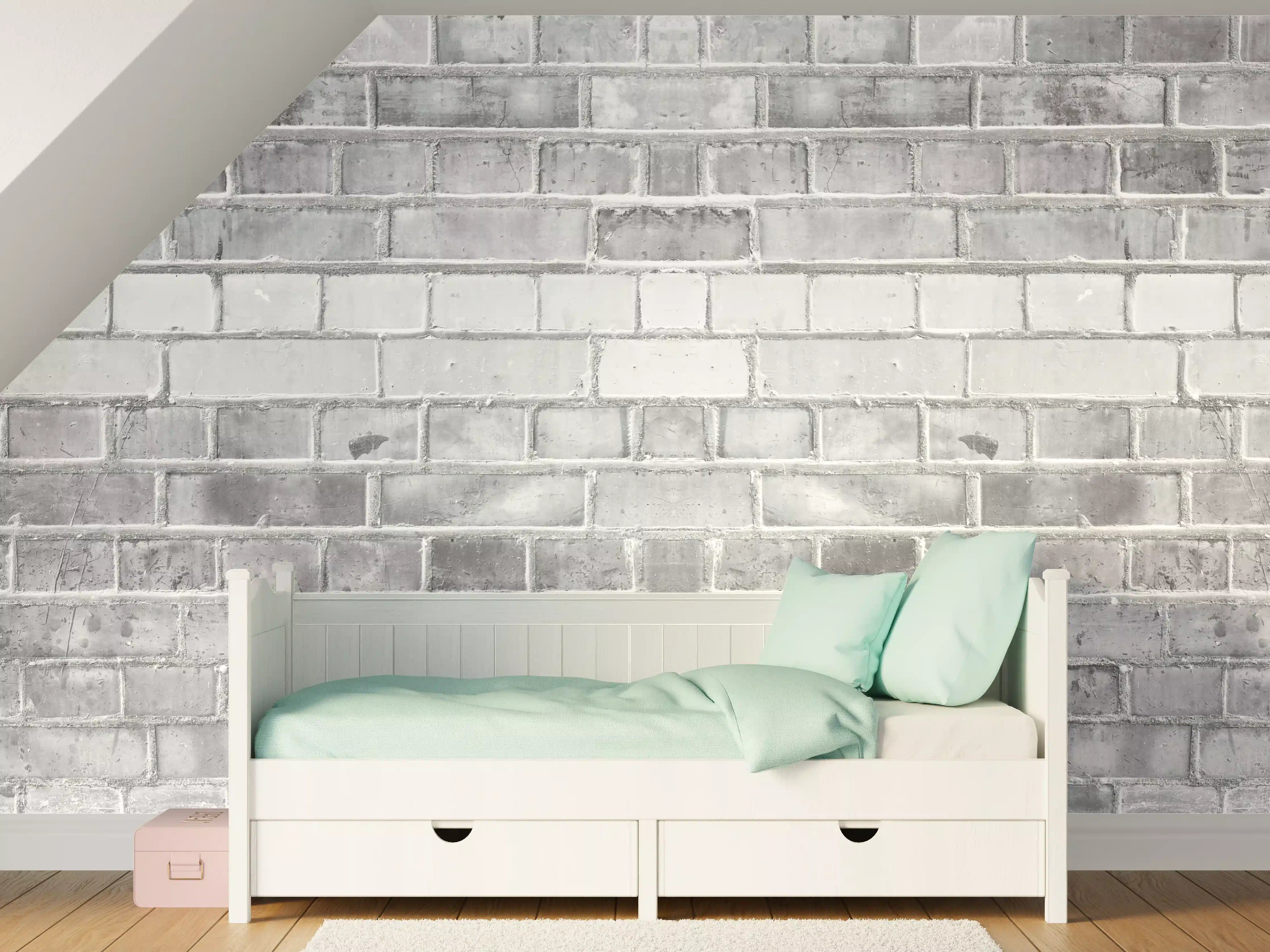 Kinderzimmer Wandgestaltung - Weiß-Graue Backstein Wandtextur