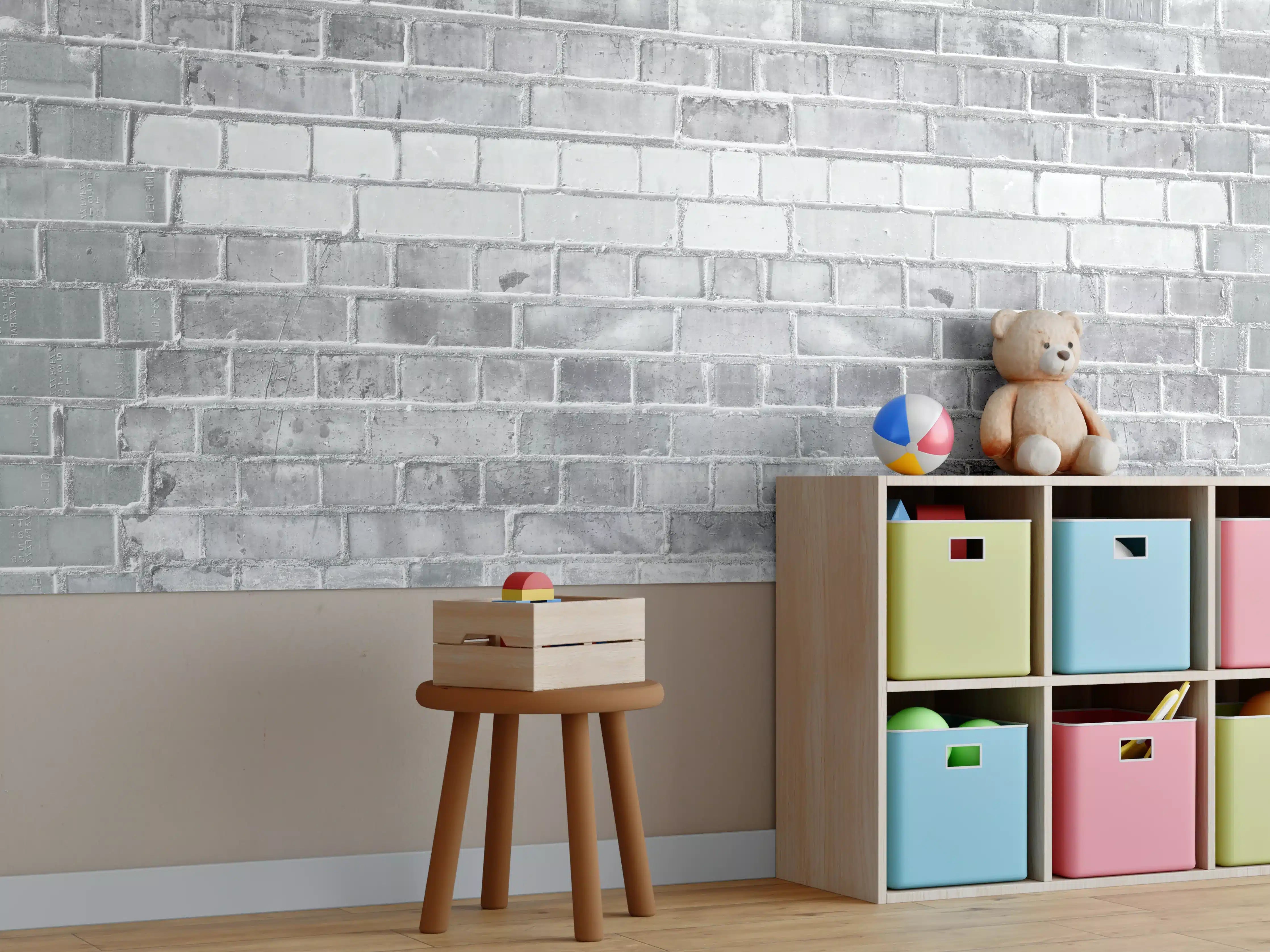 Kinderzimmer Wandgestaltung - Weiß-Graue Backstein Wandtextur
