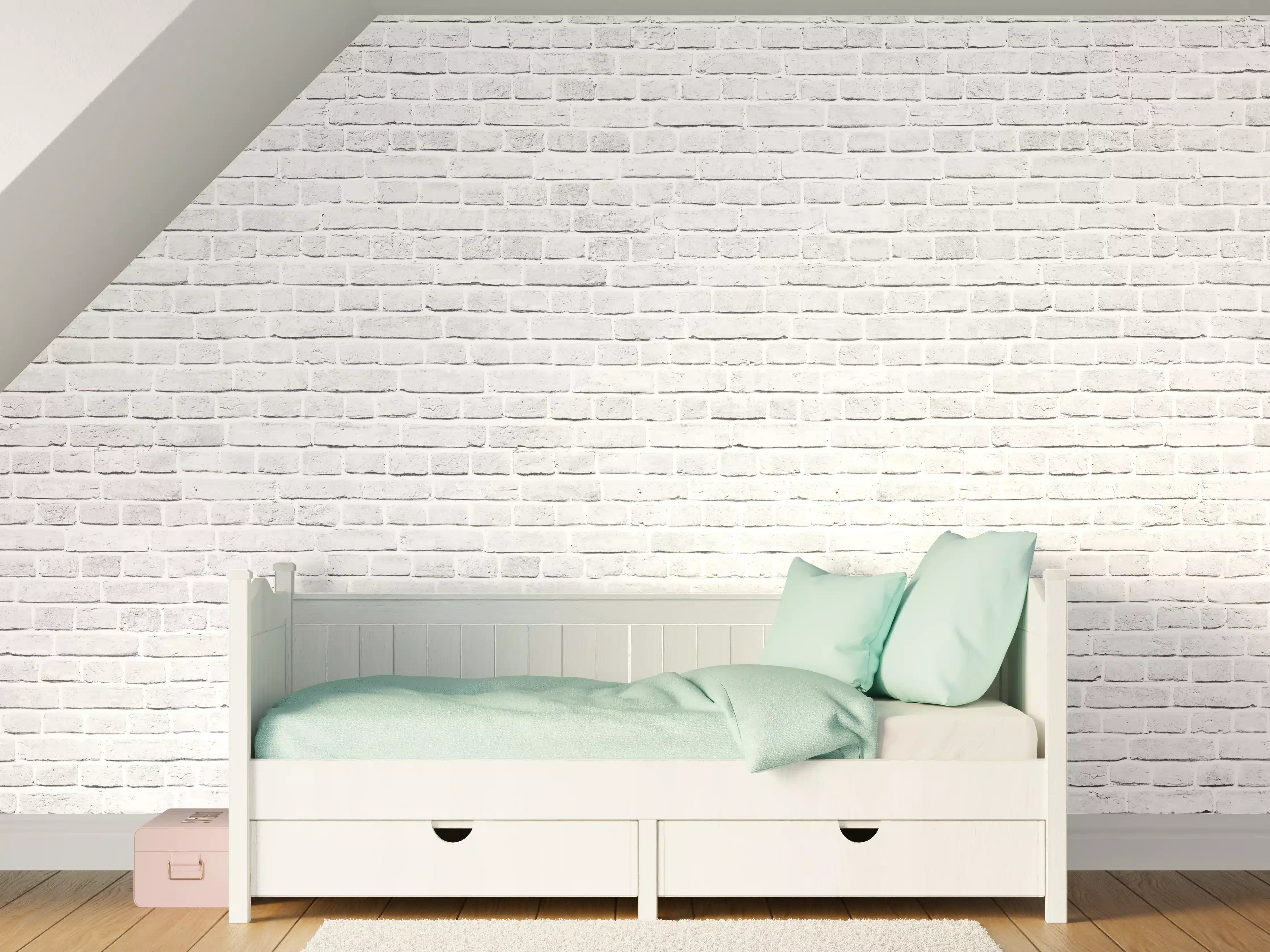Kinderzimmer Wandgestaltung - Weiß-Graue Backsteinmauer