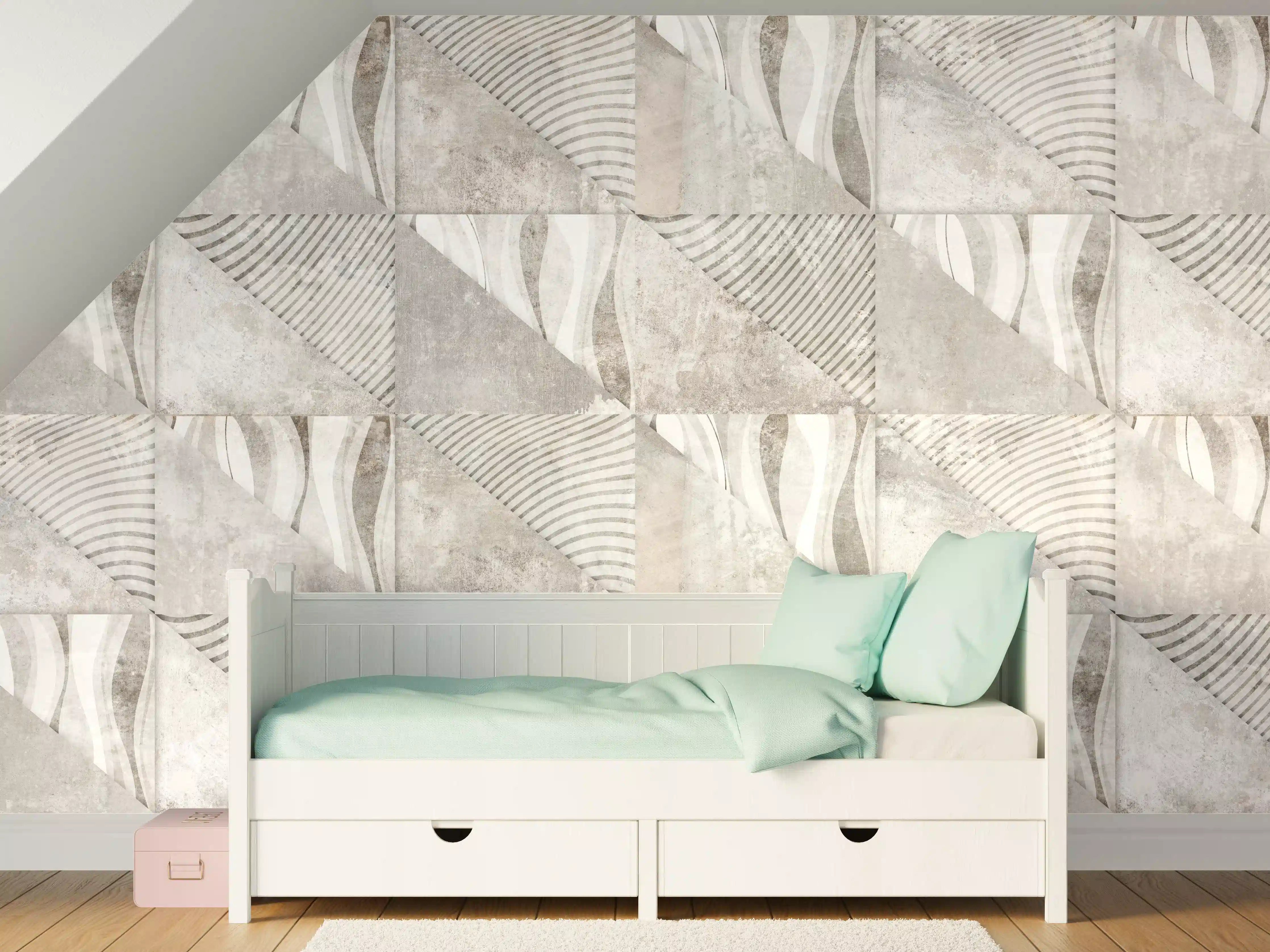 Kinderzimmer Wandgestaltung - Weiß-Graue Beton-Textur Muster