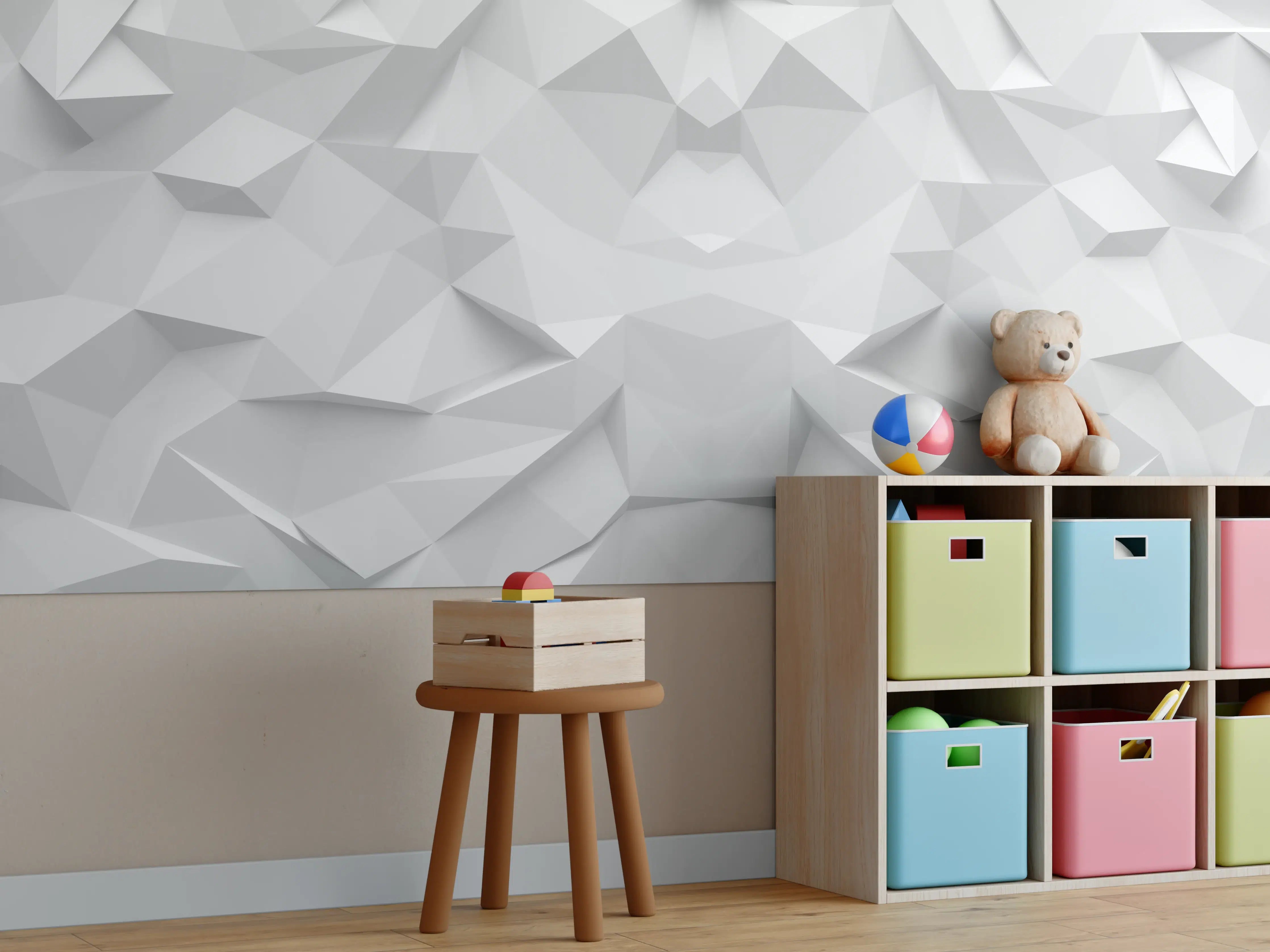 Kinderzimmer Wandgestaltung - Weiß-Graue Geometrie-Textur