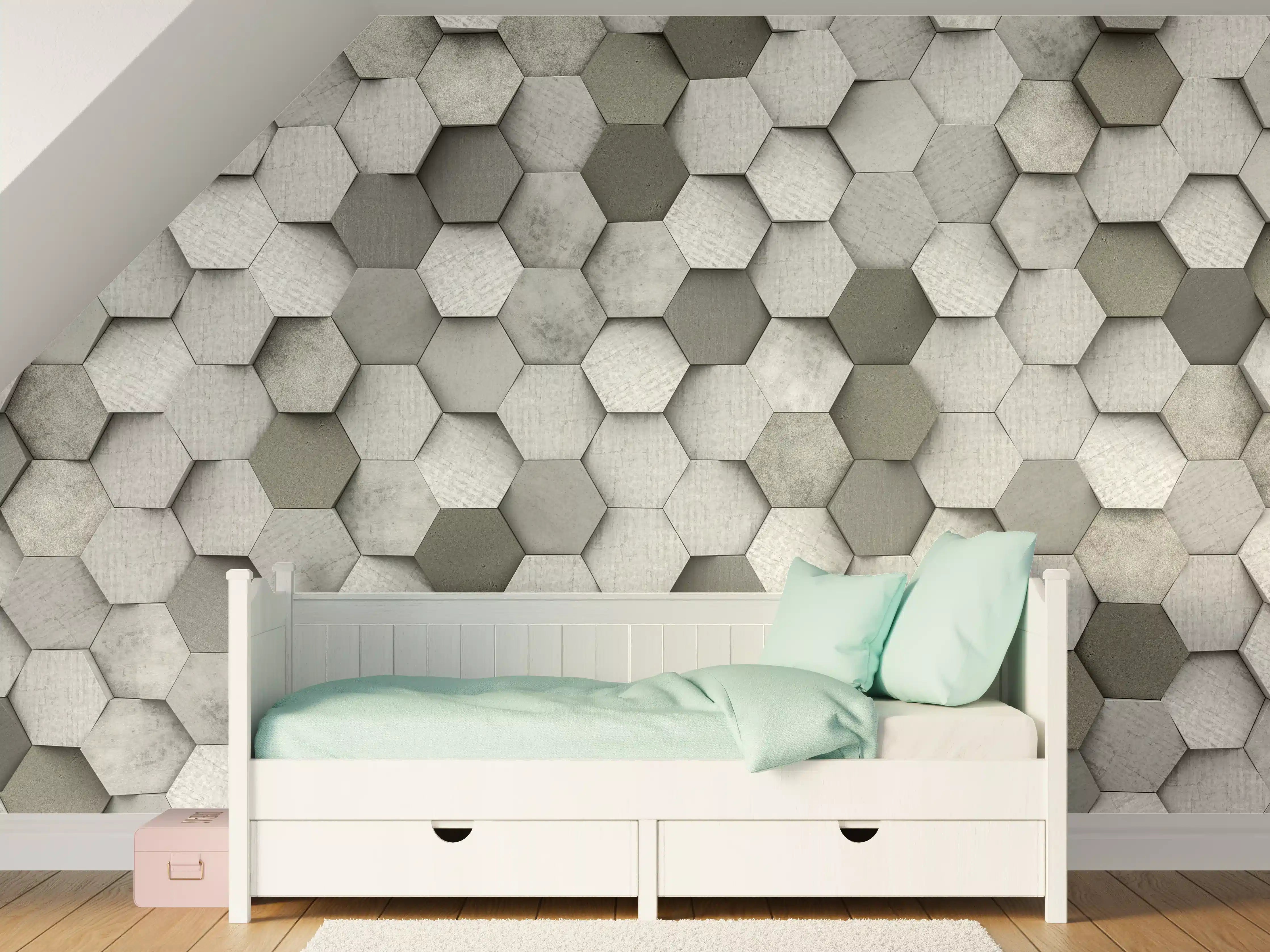 Kinderzimmer Wandgestaltung - Weiß-Graue Hexagon Struktur