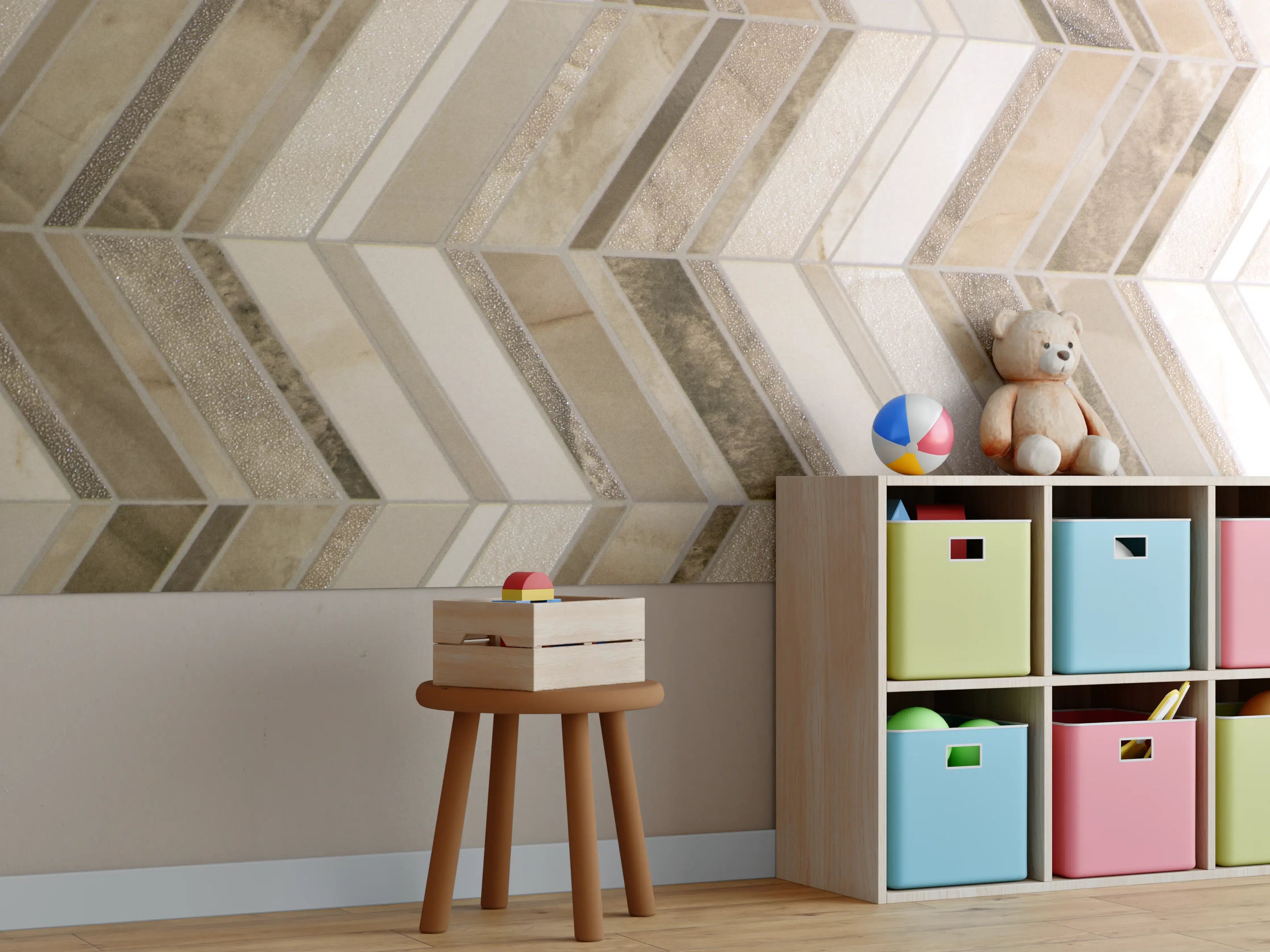 Kinderzimmer Wandgestaltung - Weiß-Graue Musterfliesen
