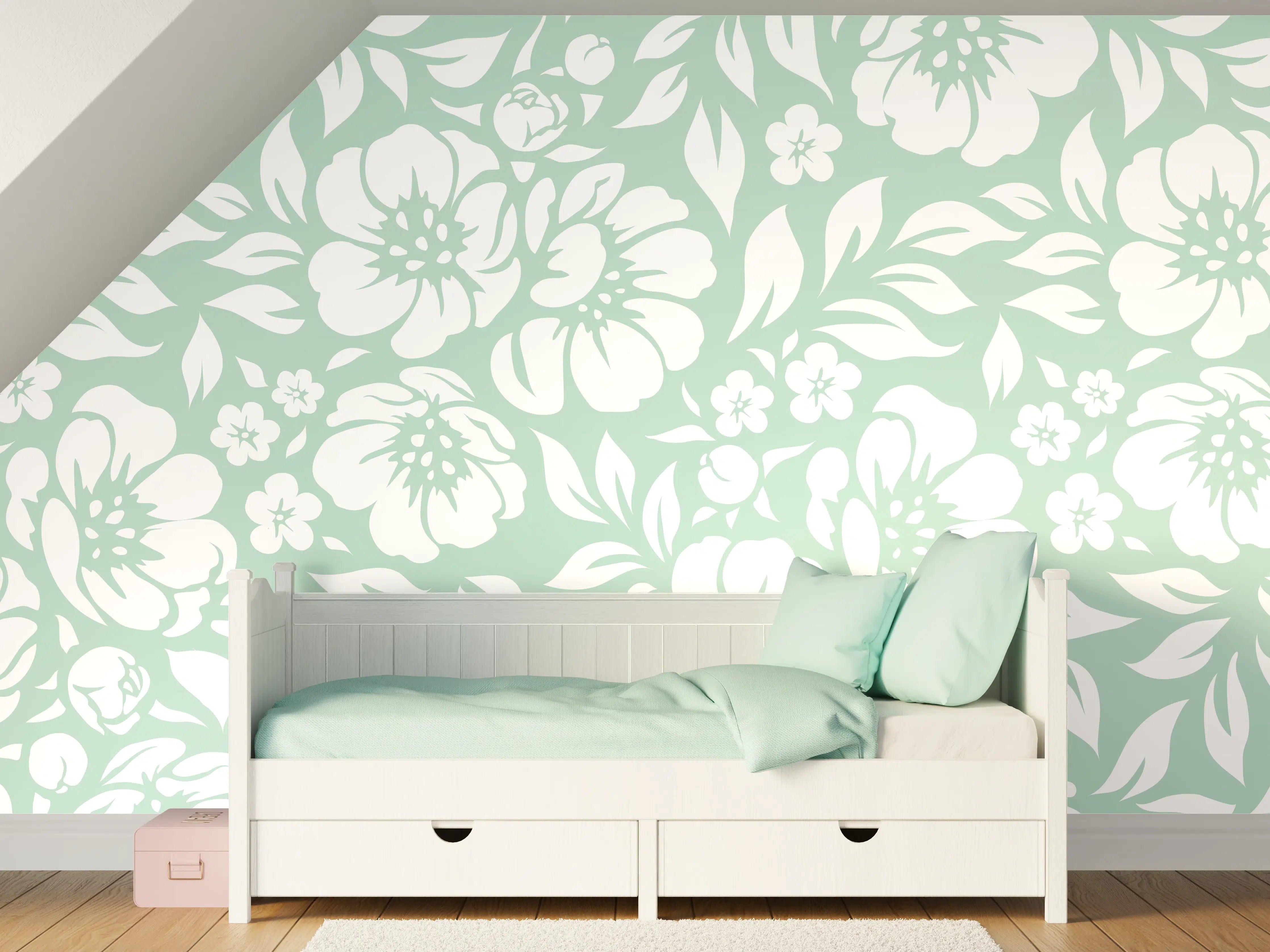 Kinderzimmer Wandgestaltung - Weiß-Graue florale Muster für elegante Räume