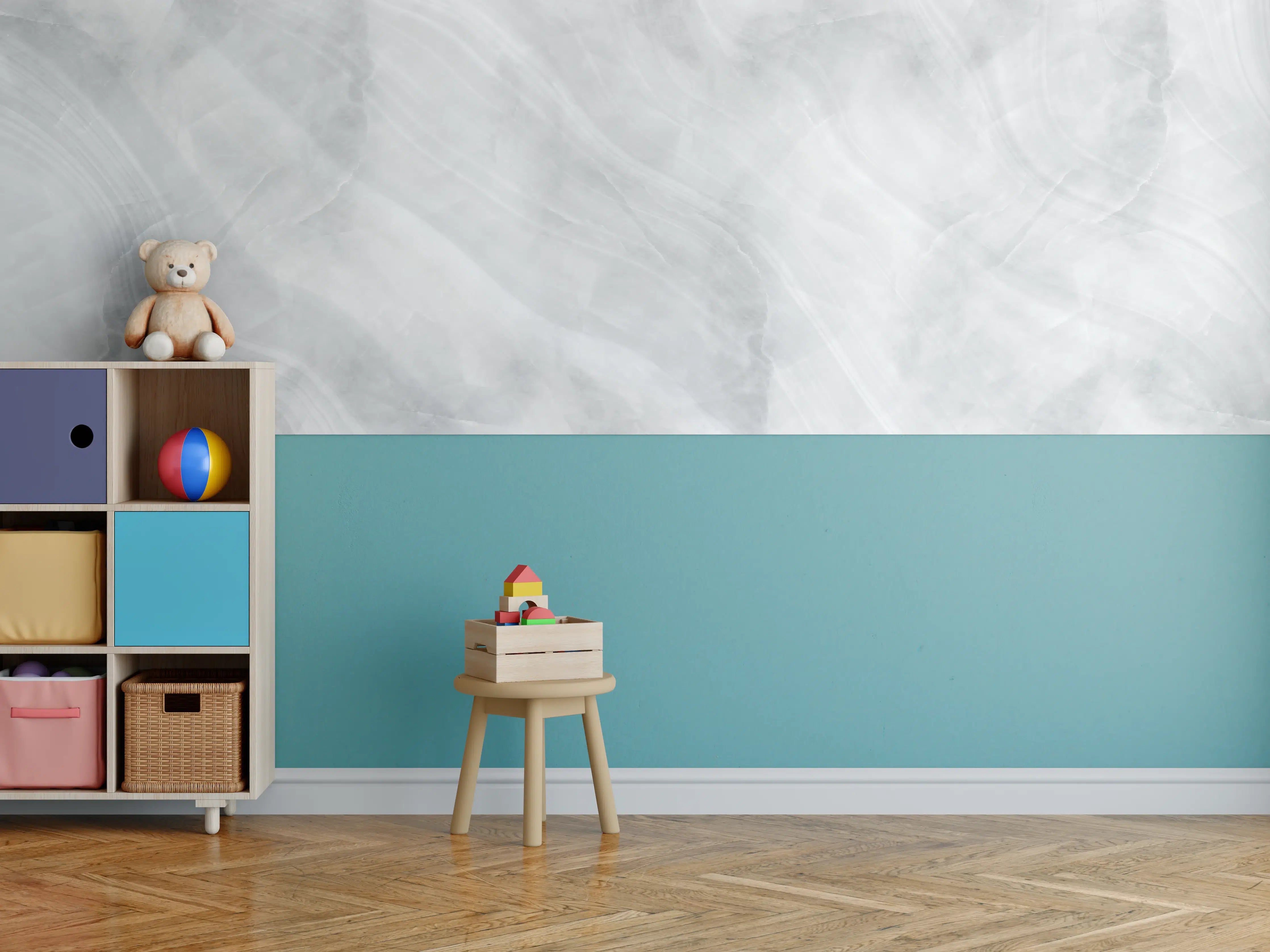 Kinderzimmer Wandgestaltung - Weiß-Grauer Marmor