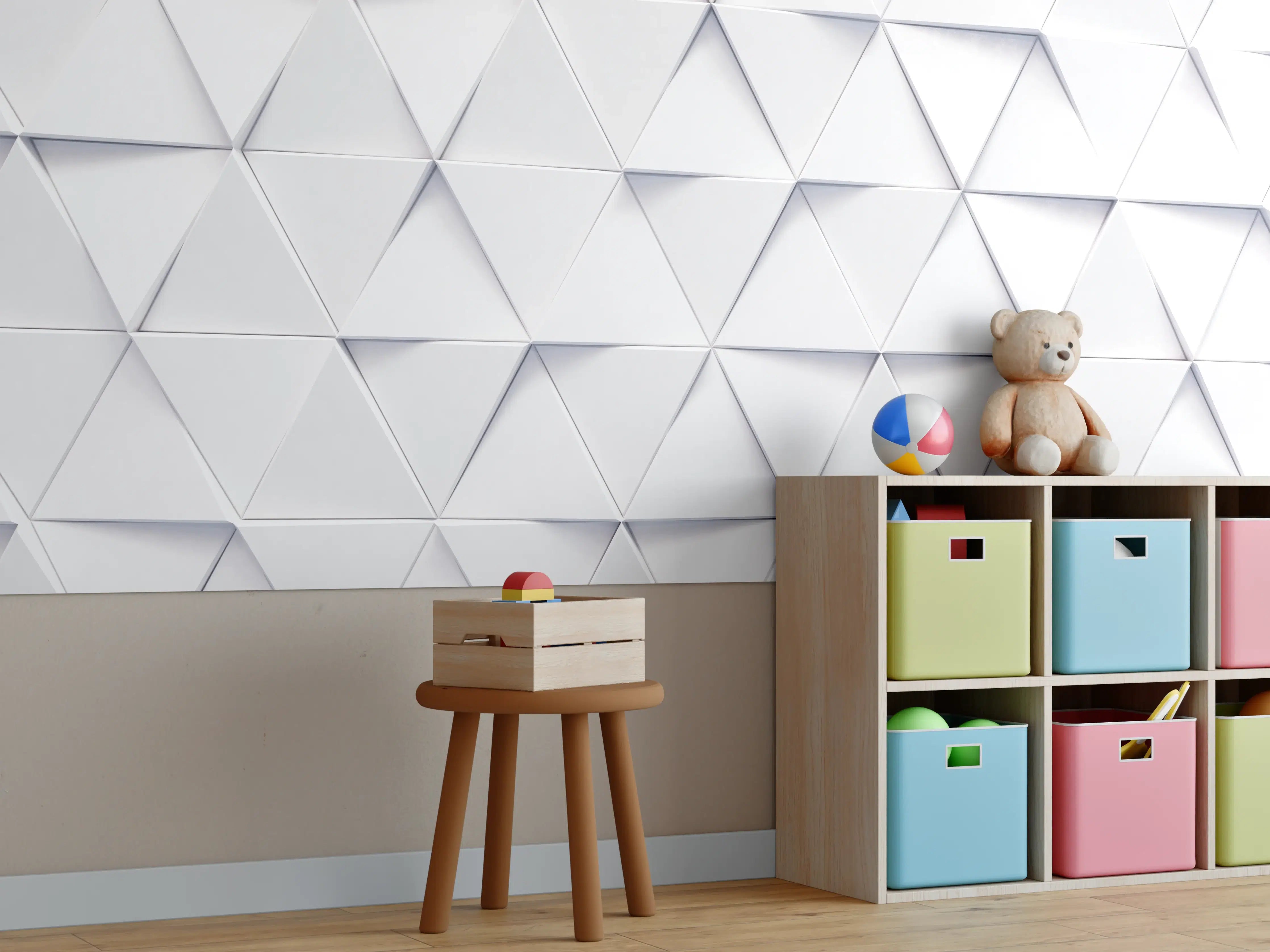 Kinderzimmer Wandgestaltung - Weiß-Graues Dreiecksmuster