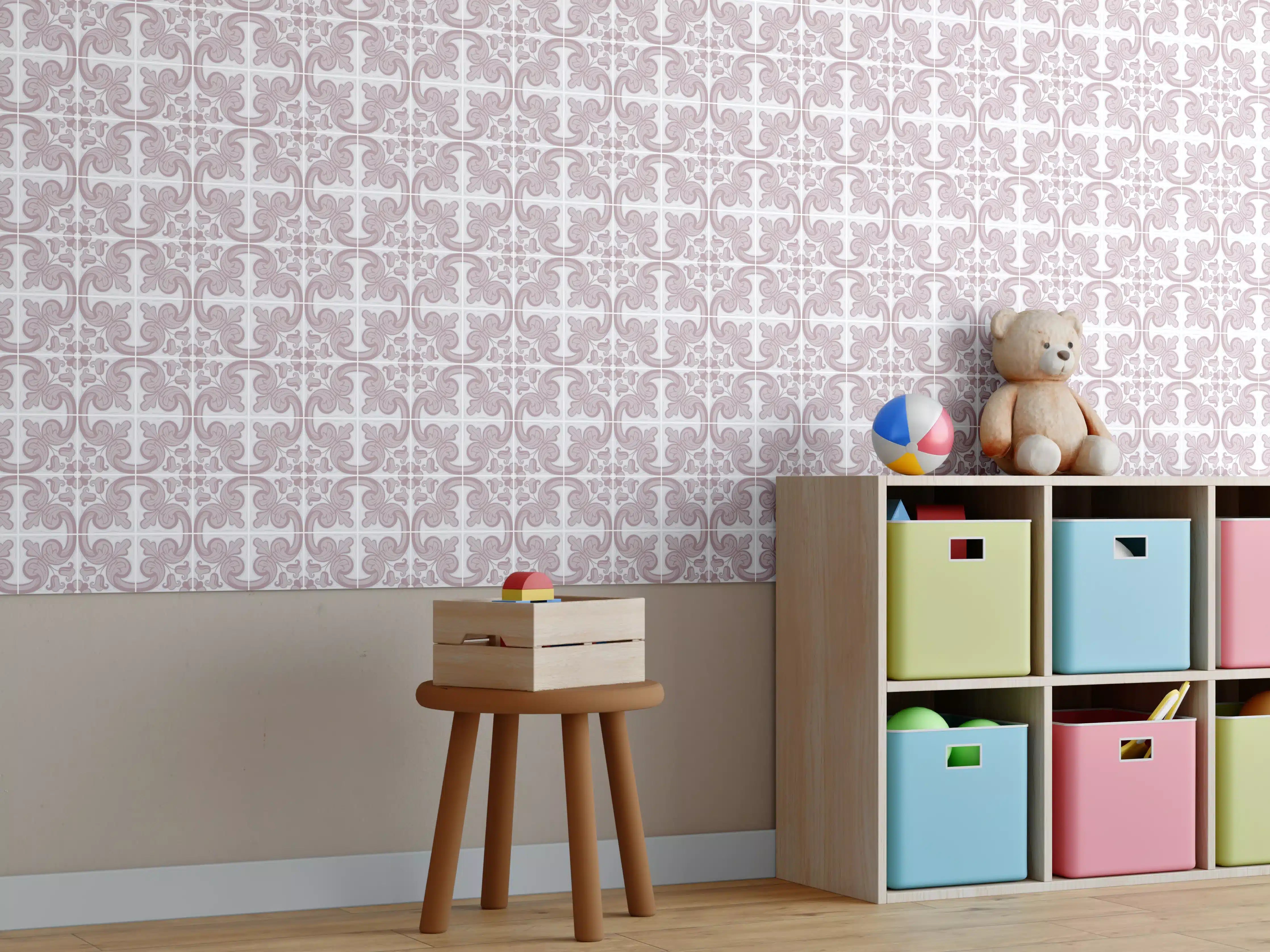 Kinderzimmer Wandgestaltung - Weiß-Graues Geometrisches Muster