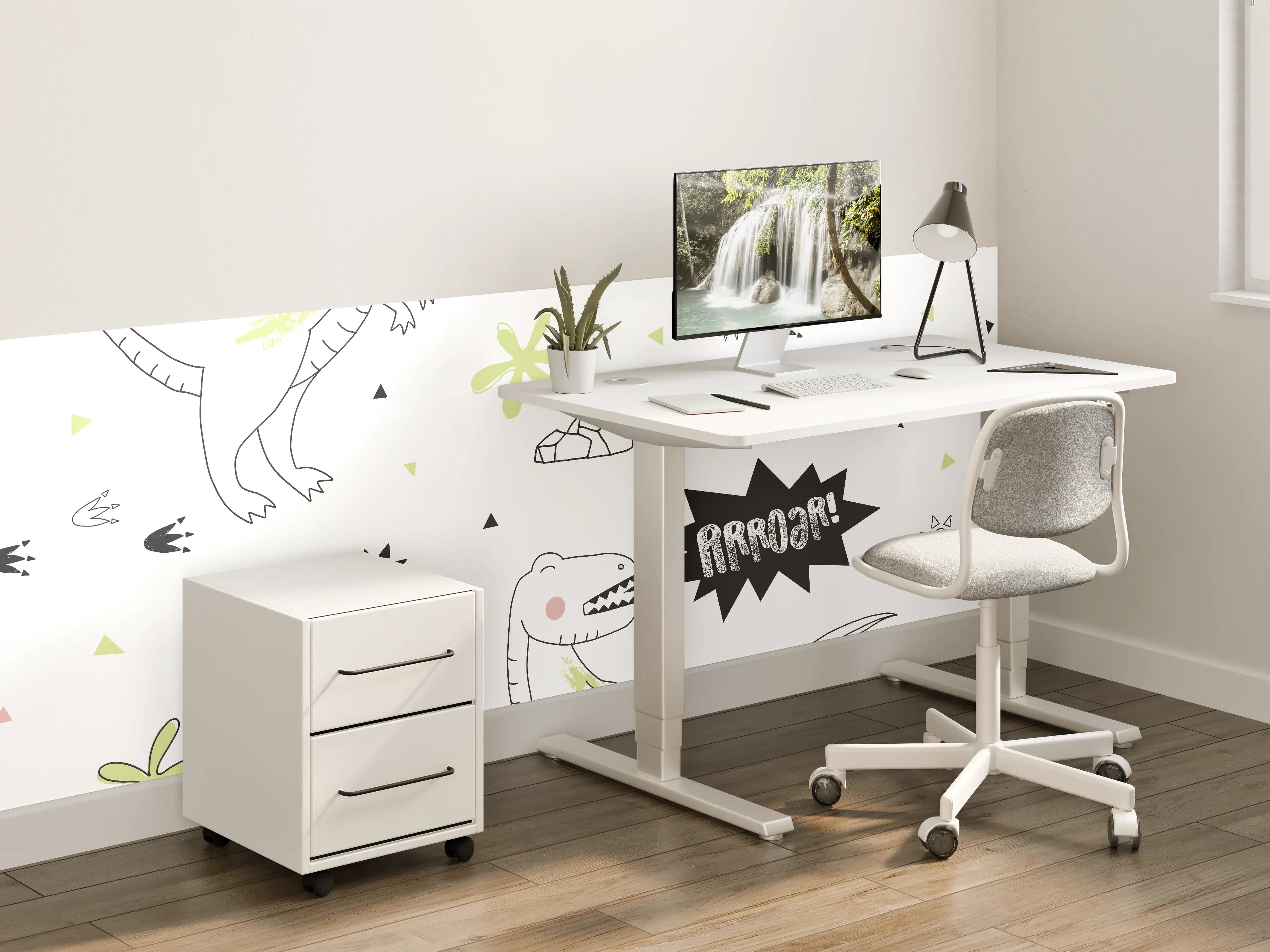 Kinderzimmer Wandgestaltung - Weiß-Grünes Dinosaurier-Muster