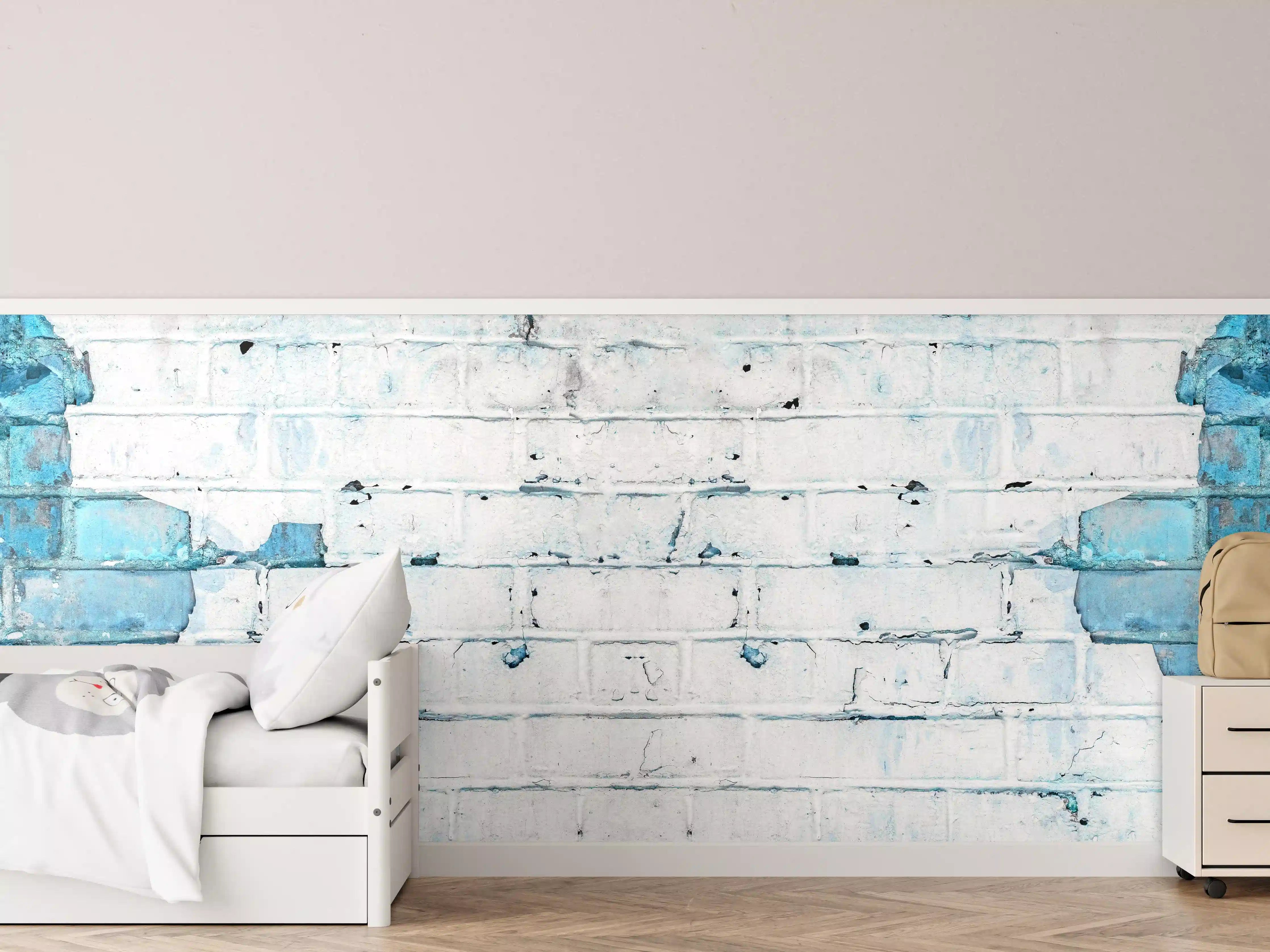 Kinderzimmer Wandgestaltung - Weiß blau beschädigte Backsteinmauer