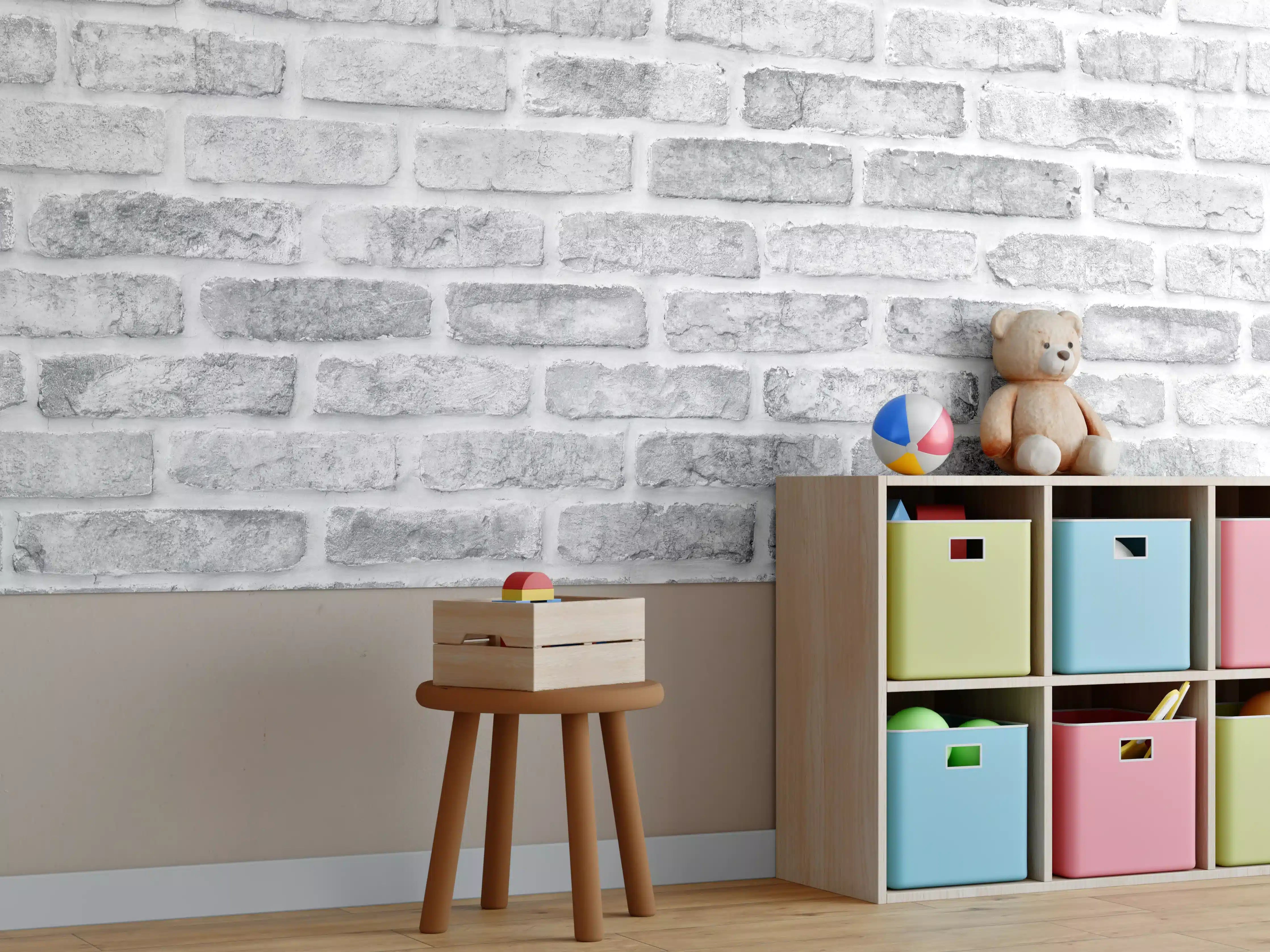 Kinderzimmer Wandgestaltung - Weiß gewaschene Ziegelwand