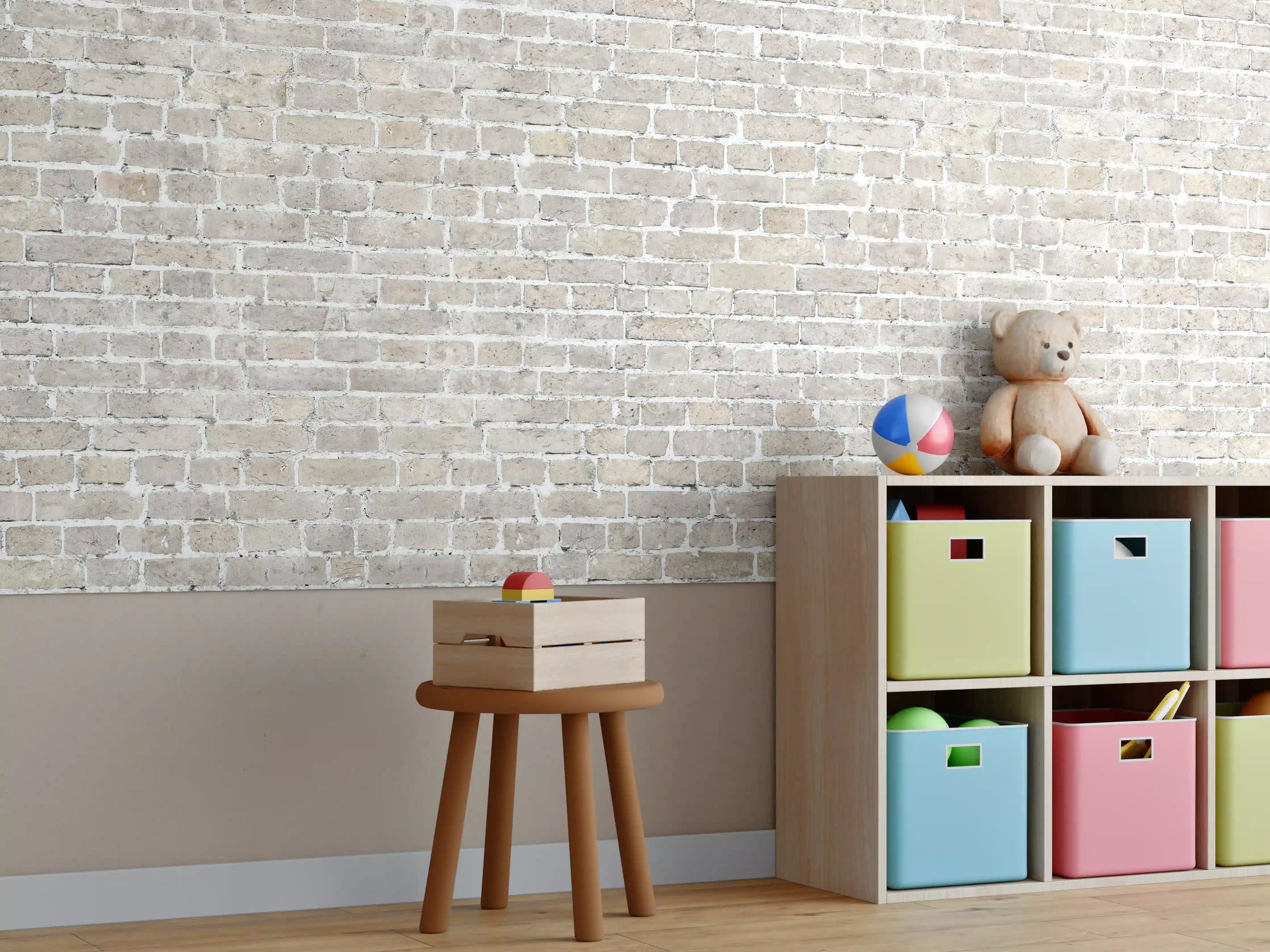 Kinderzimmer Wandgestaltung - Weiß gewaschenes altes Mauerpanorama