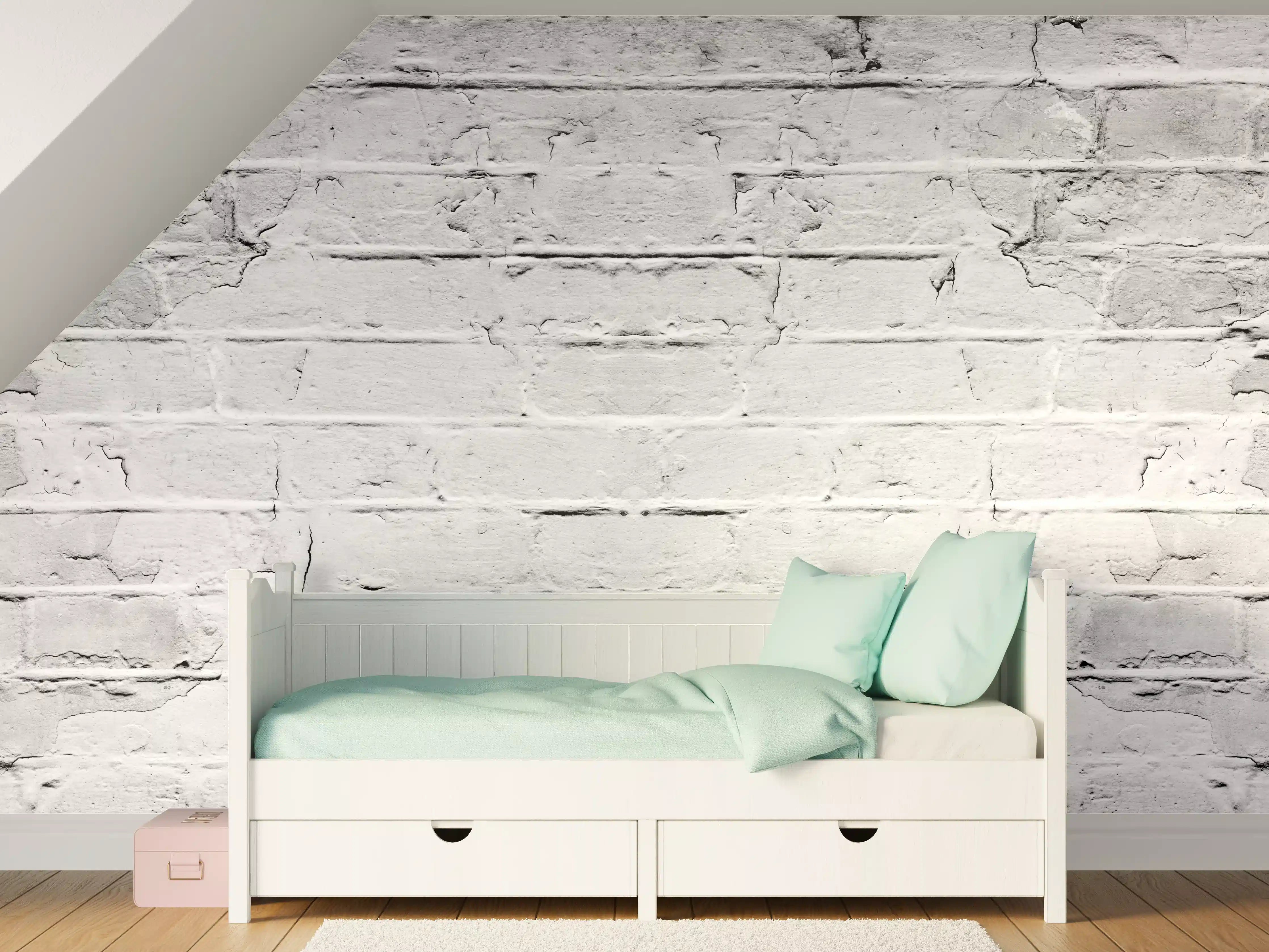 Kinderzimmer Wandgestaltung - Weiß grau beschädigte Backstein Wand