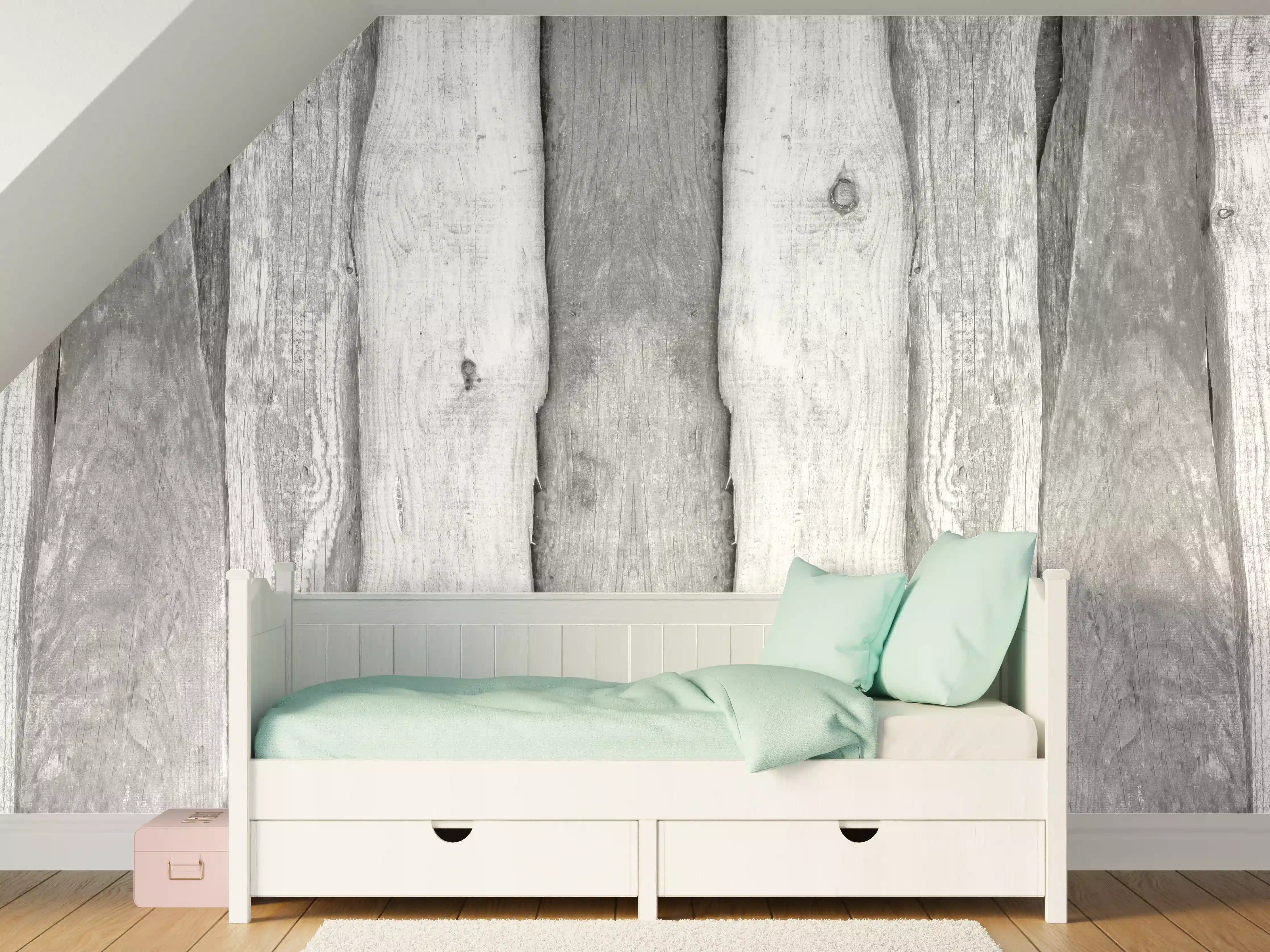 Kinderzimmer Wandgestaltung - Weiß grau gestrichene Holzstruktur