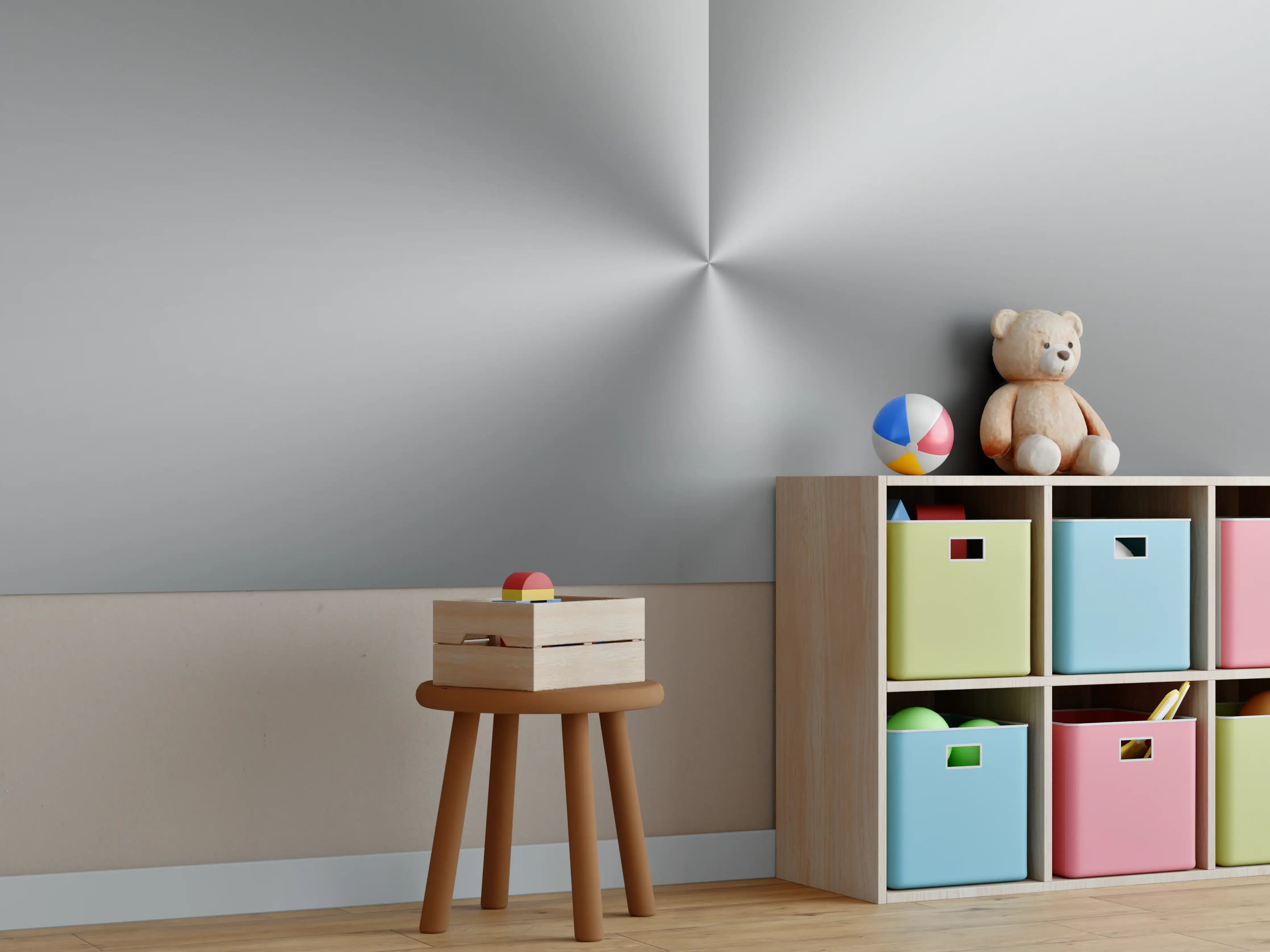 Kinderzimmer Wandgestaltung - Weiß-grau-metallic-Textur