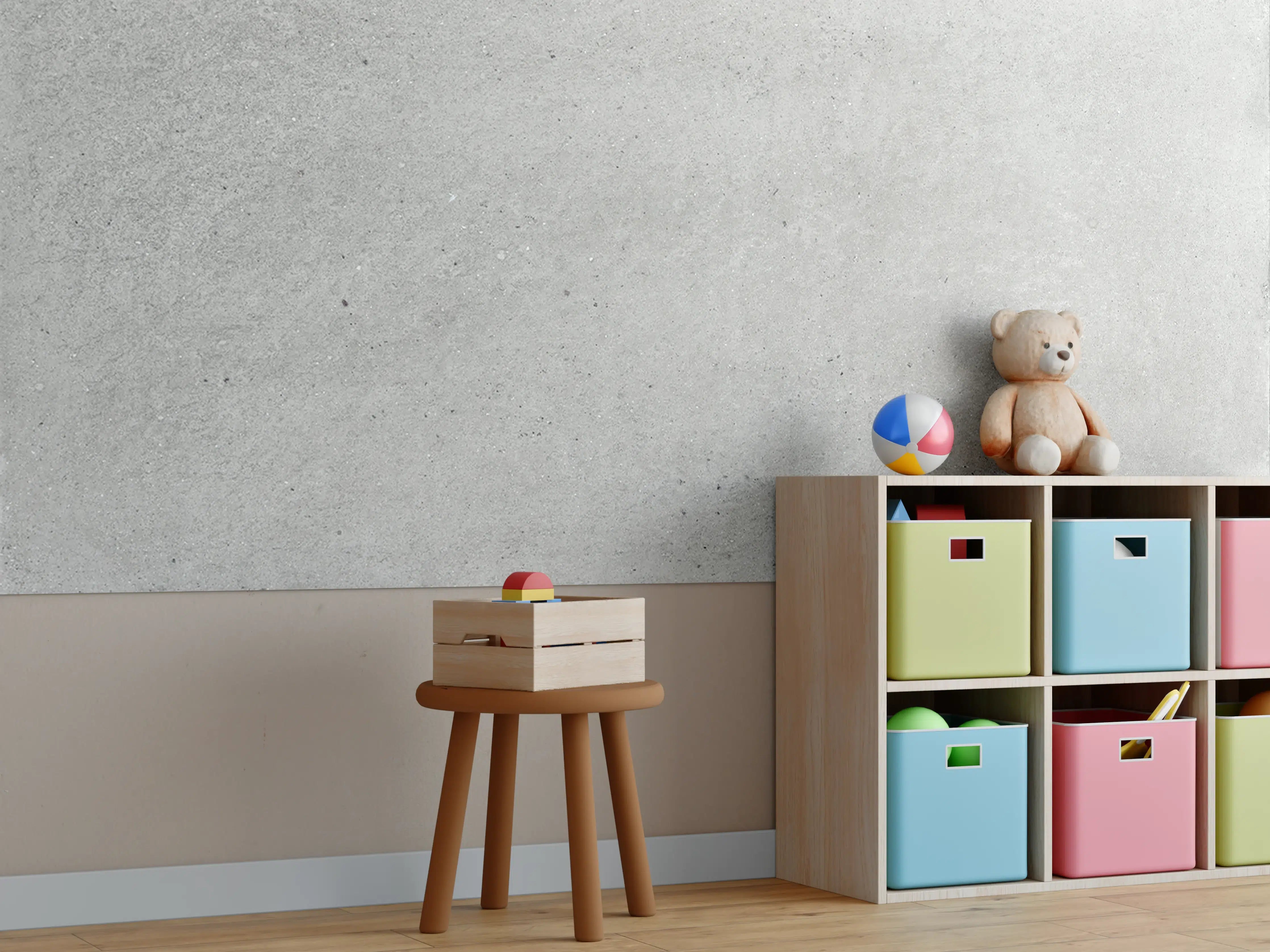 Kinderzimmer Wandgestaltung - Weiß graue Betonwand 2