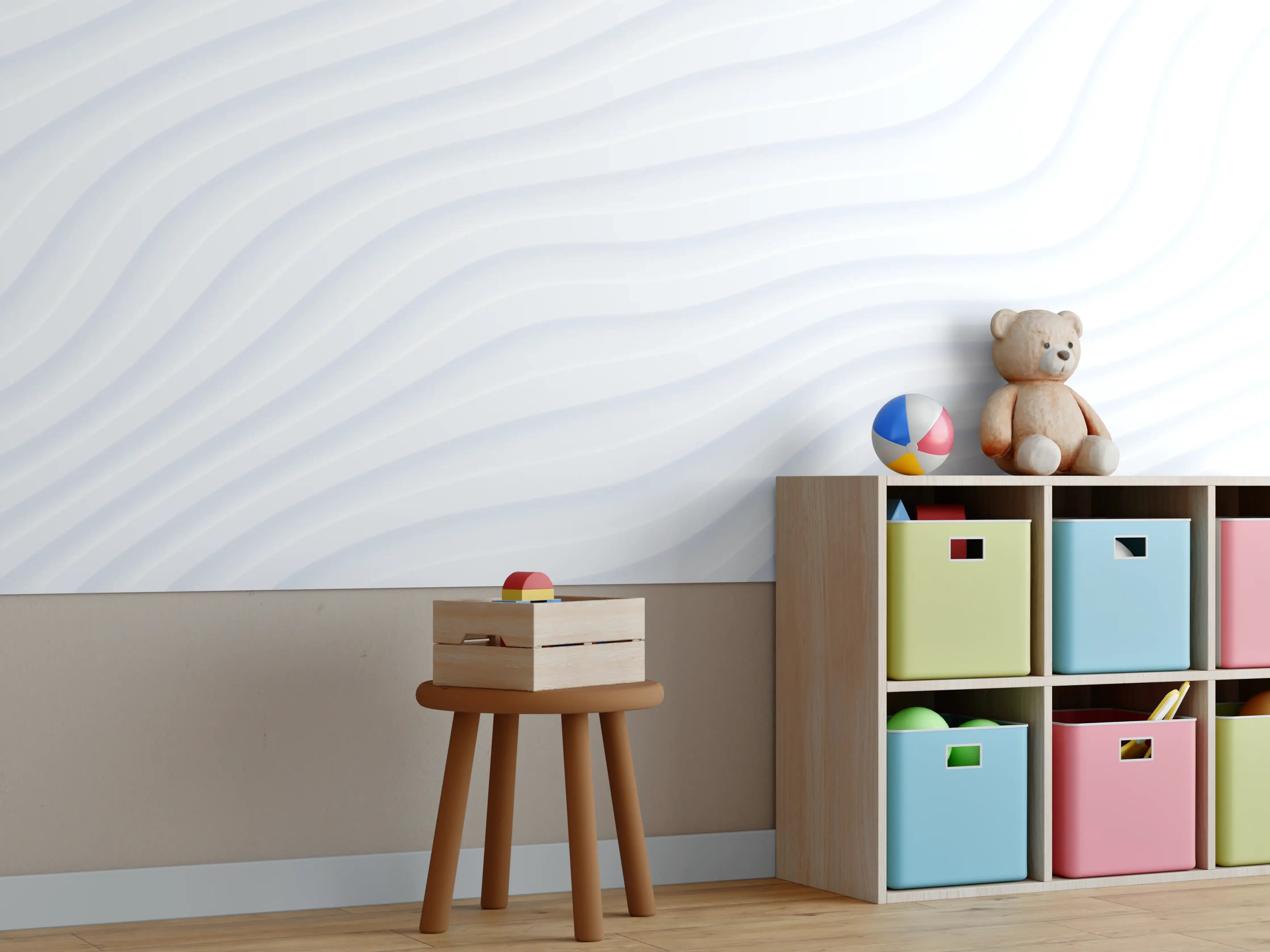 Kinderzimmer Wandgestaltung - Weiße 3D-Wellenstruktur