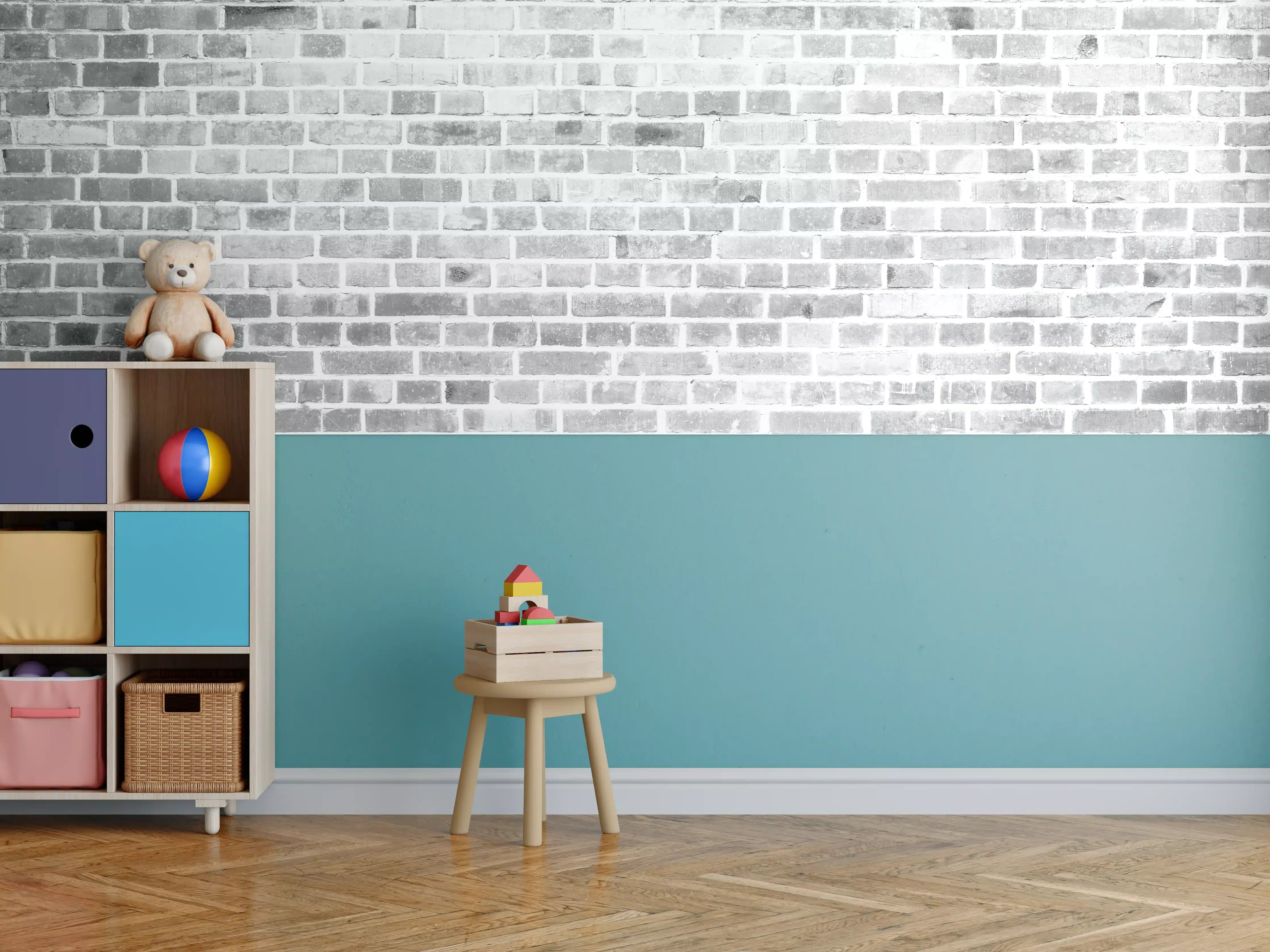 Kinderzimmer Wandgestaltung - Weiße Backsteinmauer mit Vintage-Charme